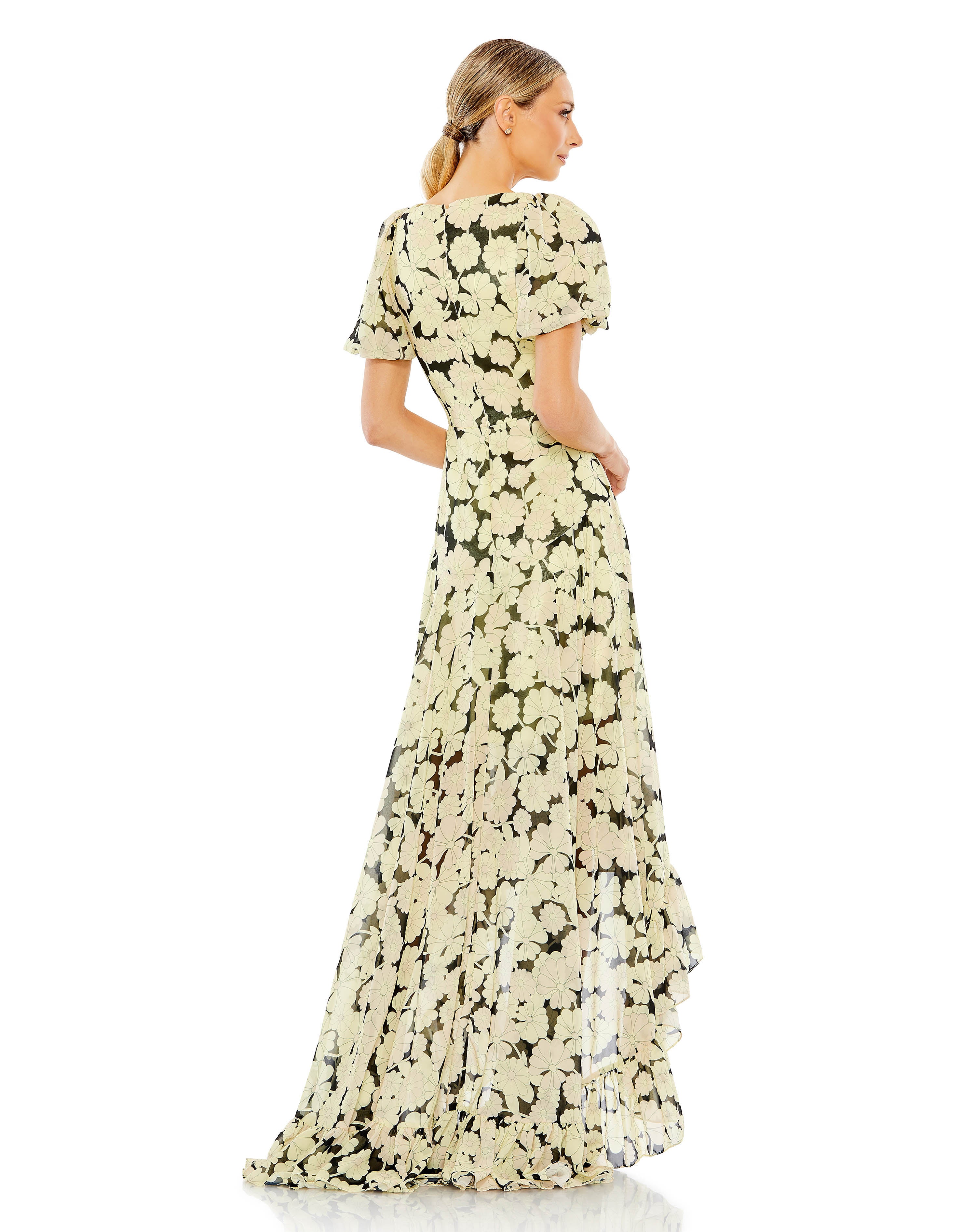 Floral Print Flutter Sleeve High Low Gown | Sample | Sz. 2
