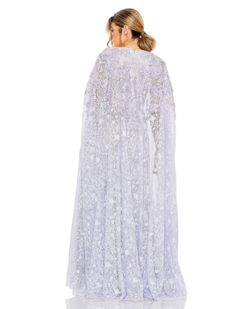 Embroidered V-Neck Floral Cape Gown | Sample | Sz. 2