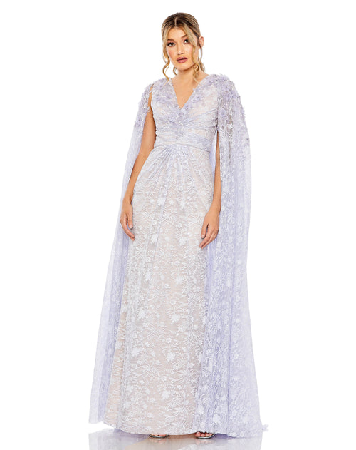 Embroidered V-Neck Floral Cape Gown | Sample | Sz. 2