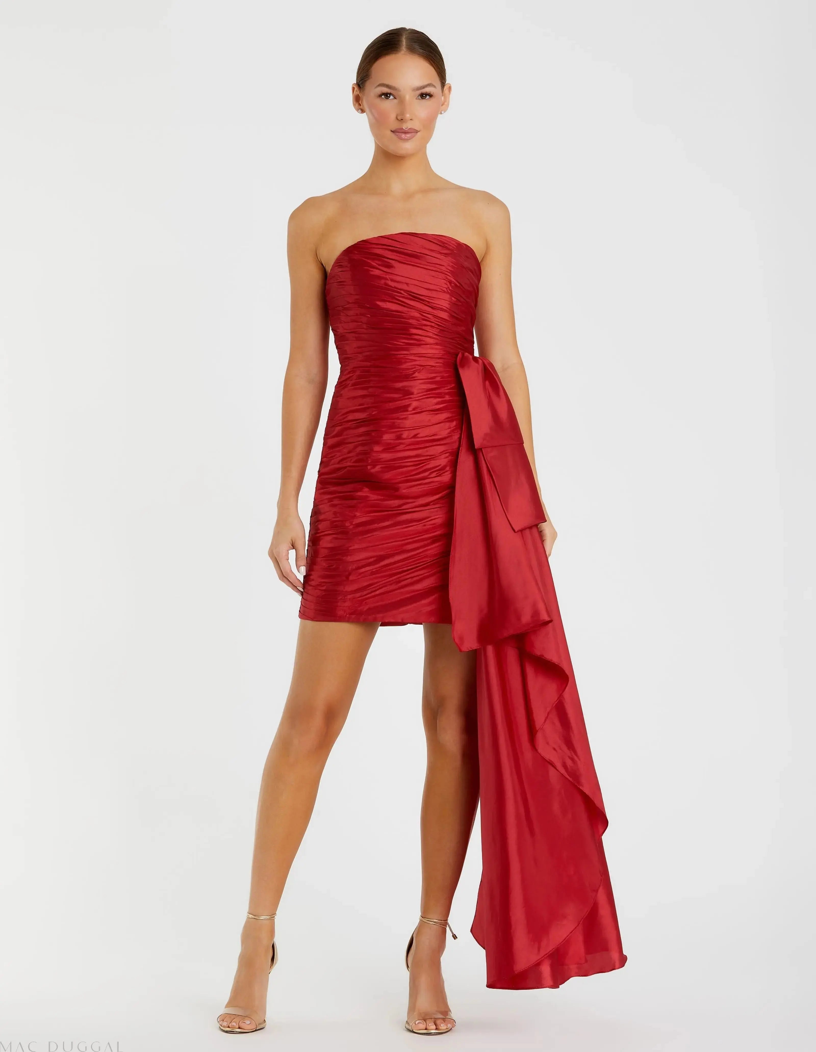 Red Strapless Ruched Mini Dress - Ieena for Mac Duggal