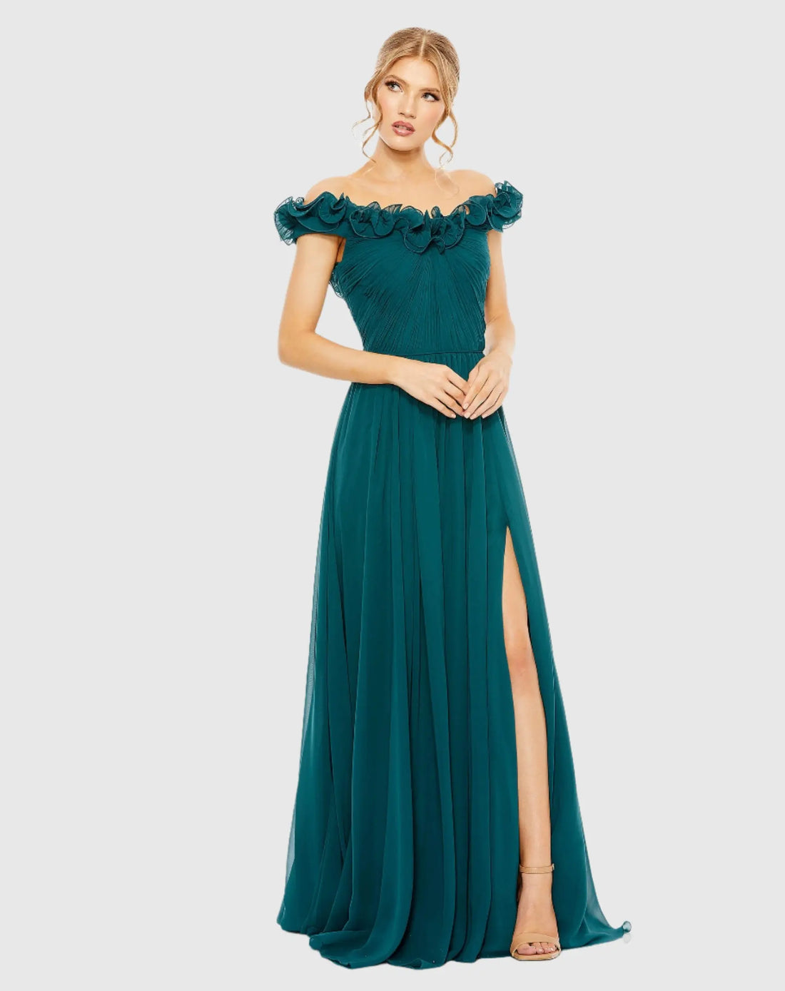 Ruched Off The Shoulder A Line Gown - Mac Duggal Ruched Off The Shoulder A Line Gown - Mac Duggal