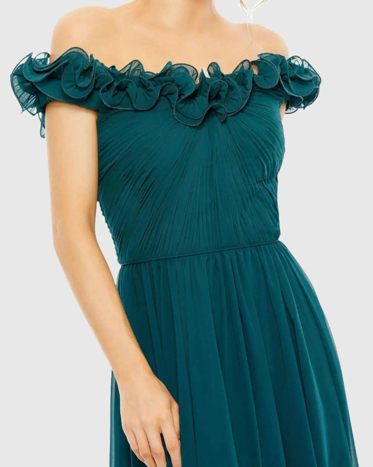 Ruched Off The Shoulder A Line Gown - Mac Duggal Teal / US 4 Ruched Off The Shoulder A Line Gown - Mac Duggal Teal / US 4