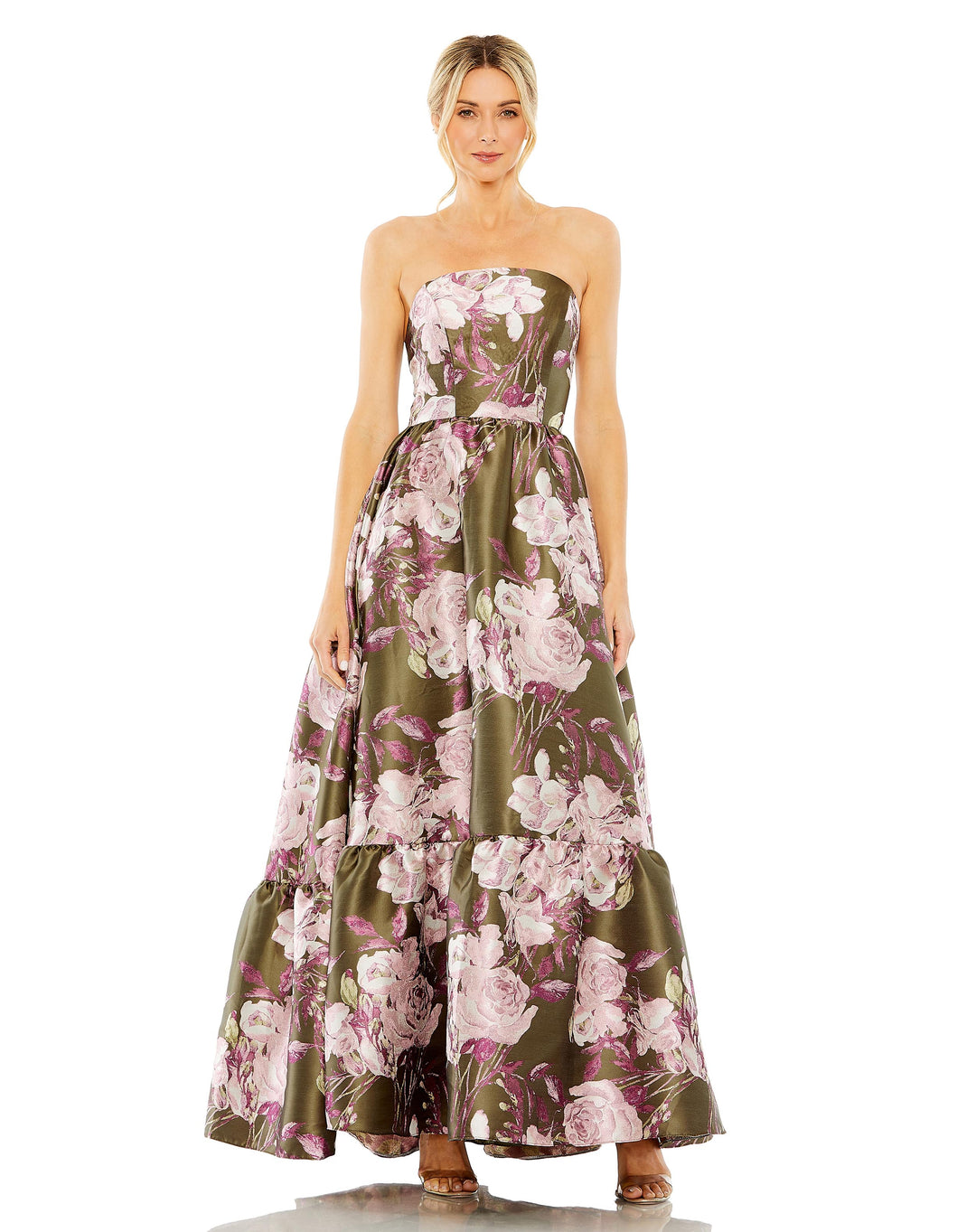 Strapless Bottom Ruffle Floral Dress – Mac Duggal