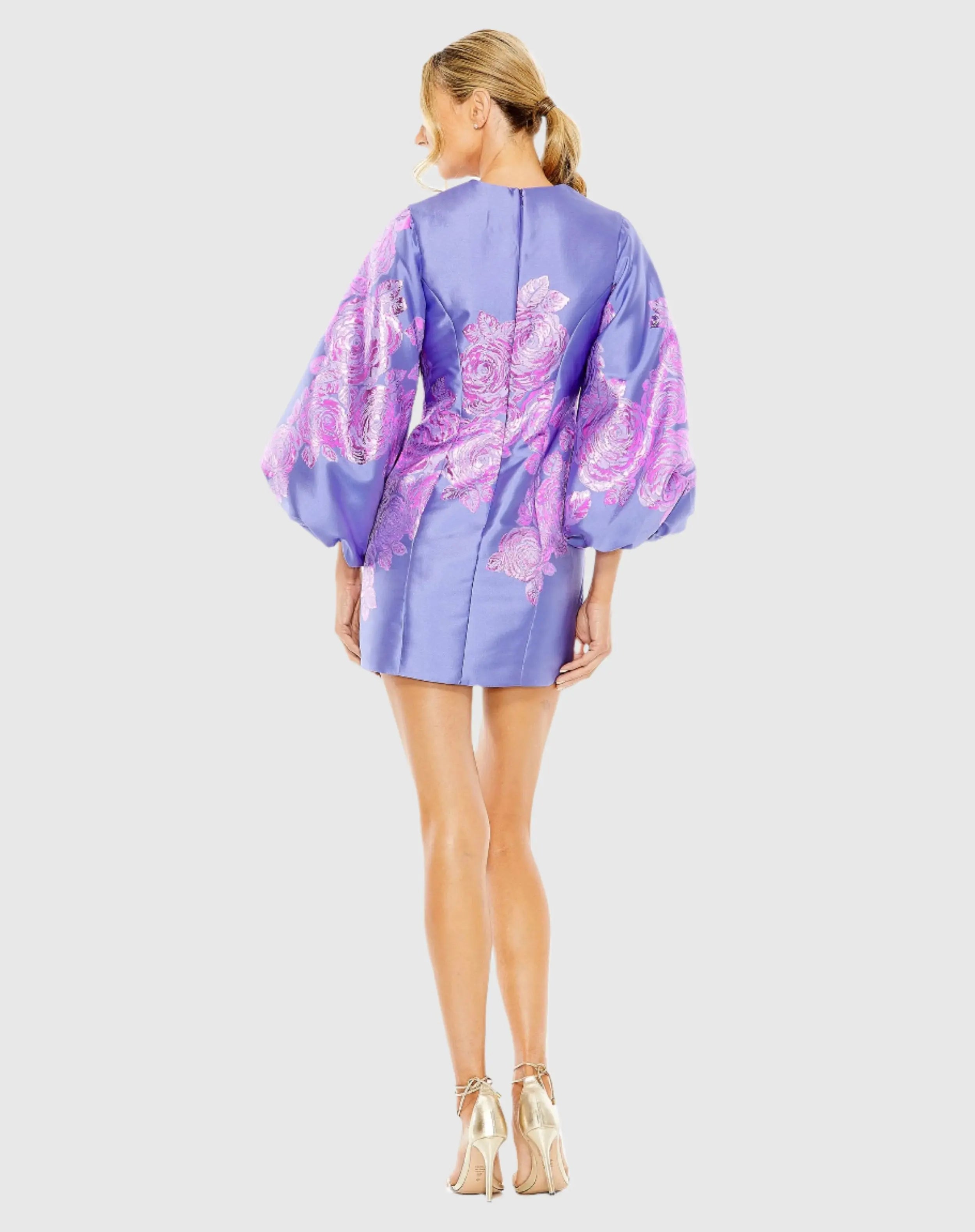 Balloon Sleeve Column Mini Dress - Mac Duggal