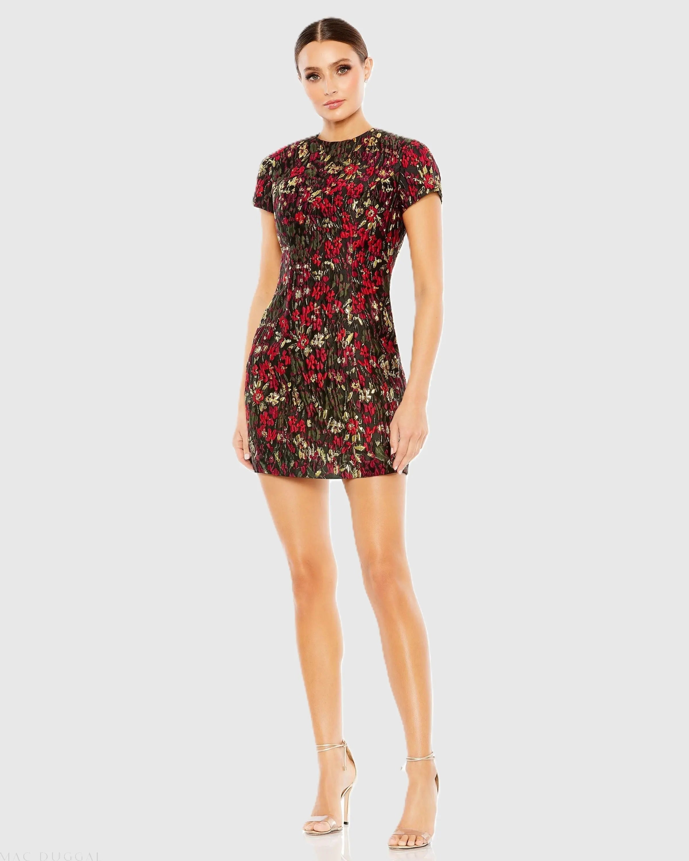 Floral Brocade Cap Sleeve Fitted Dress - Mac Duggal