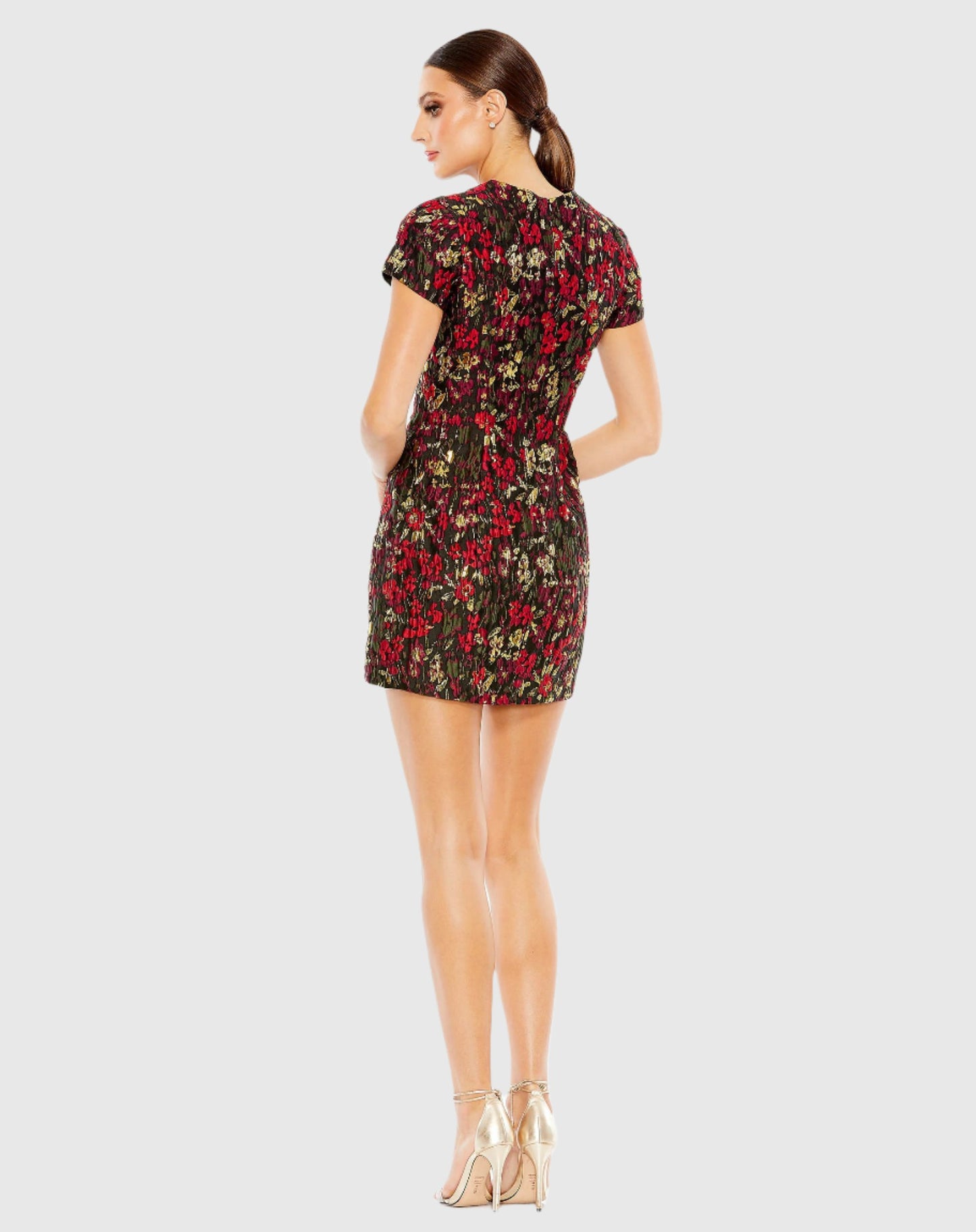 Floral Brocade Cap Sleeve Fitted Dress