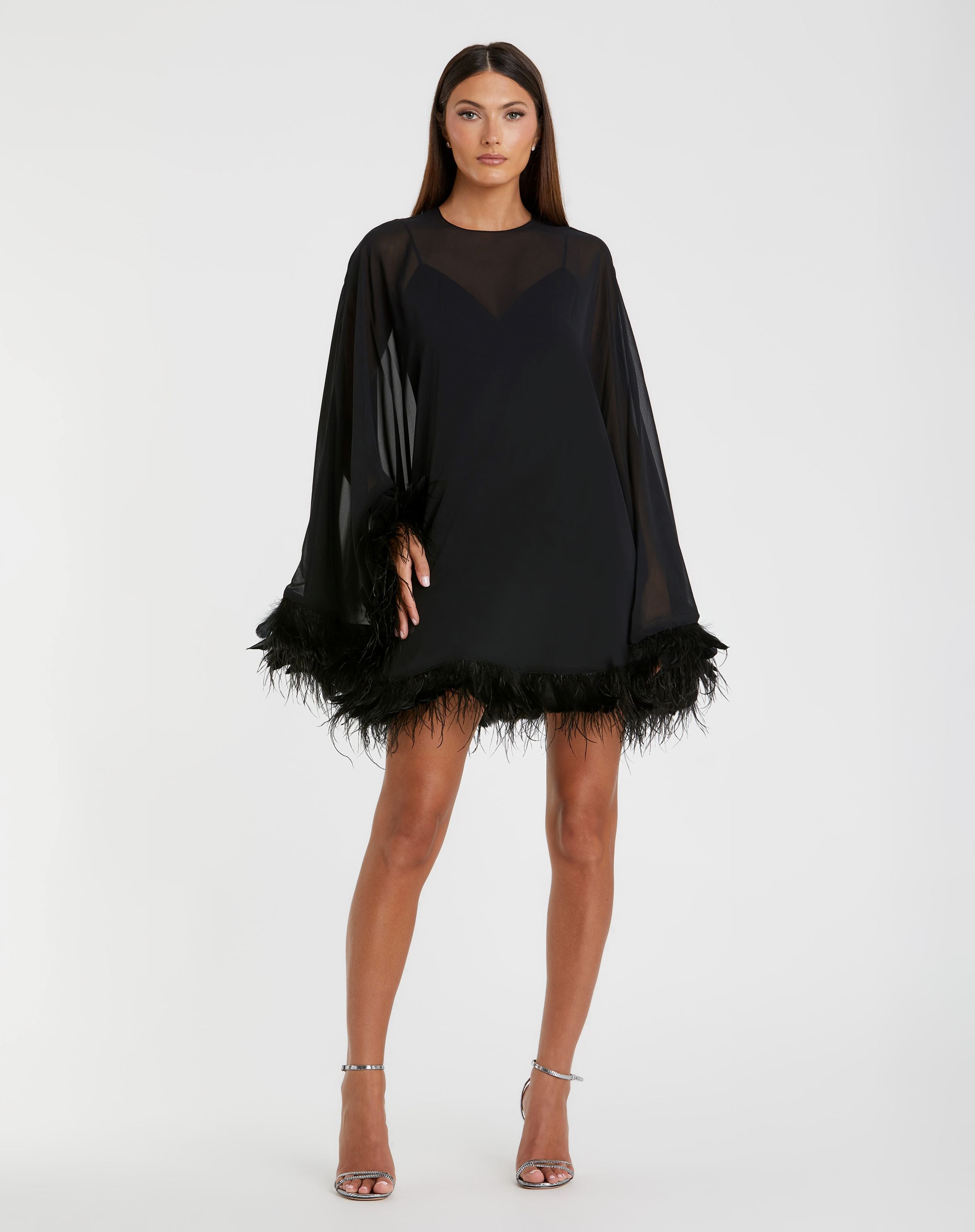 Trapeze Feather Trim Mini Dress