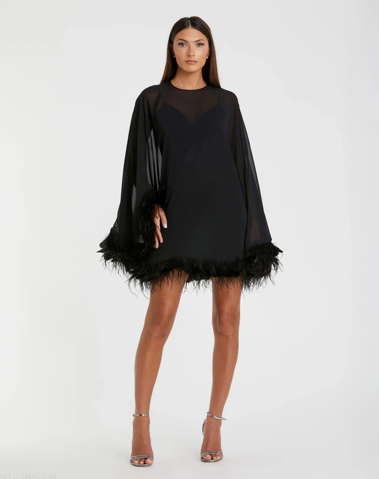Mac Duggal - Trapeze Feather Trim Mini Dress - Black Mac Duggal - Trapeze Feather Trim Mini Dress - Black