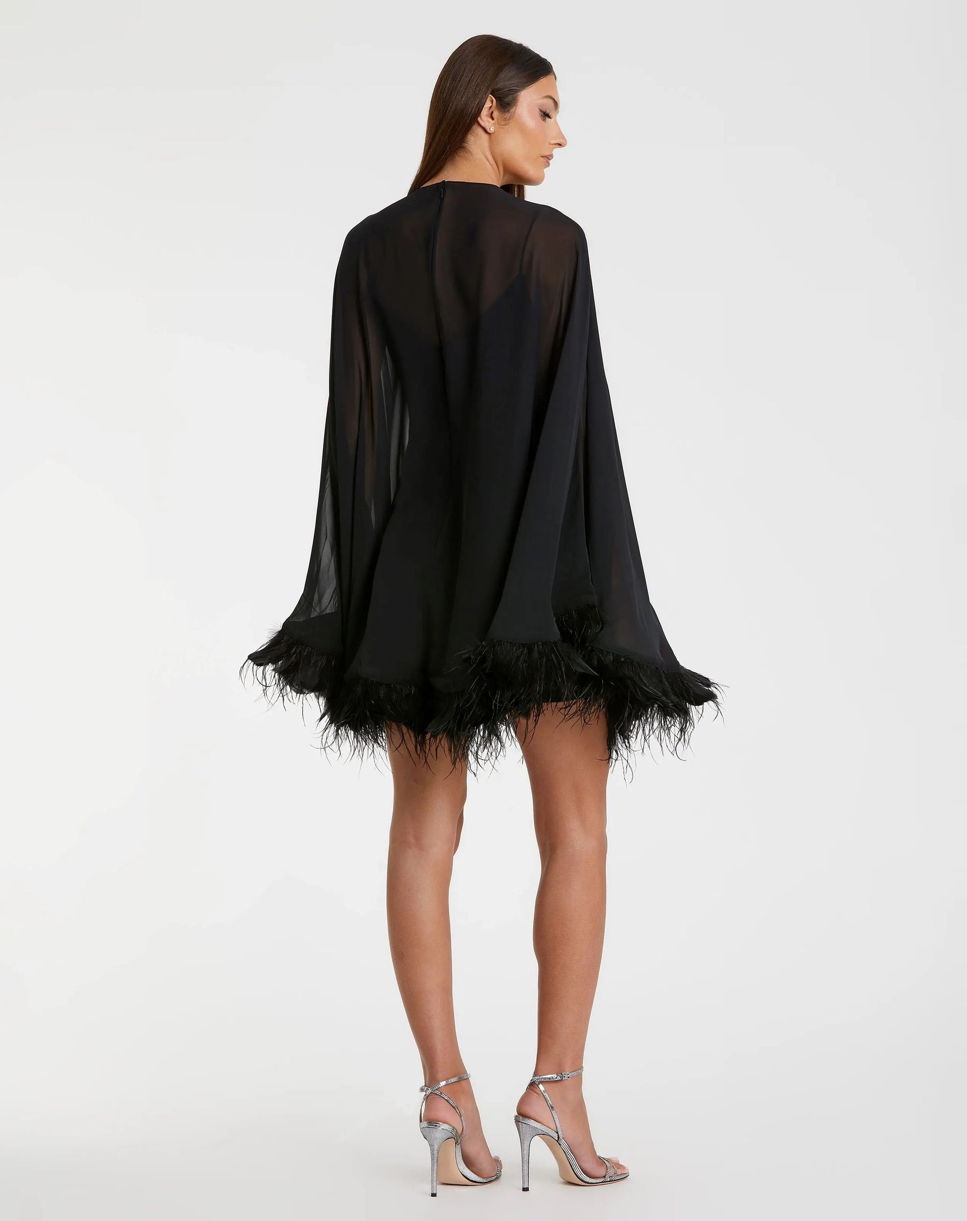 Black Trapeze Feather Trim Mini Dress - Mac Duggal US 4 Black Trapeze Feather Trim Mini Dress - Mac Duggal US 4