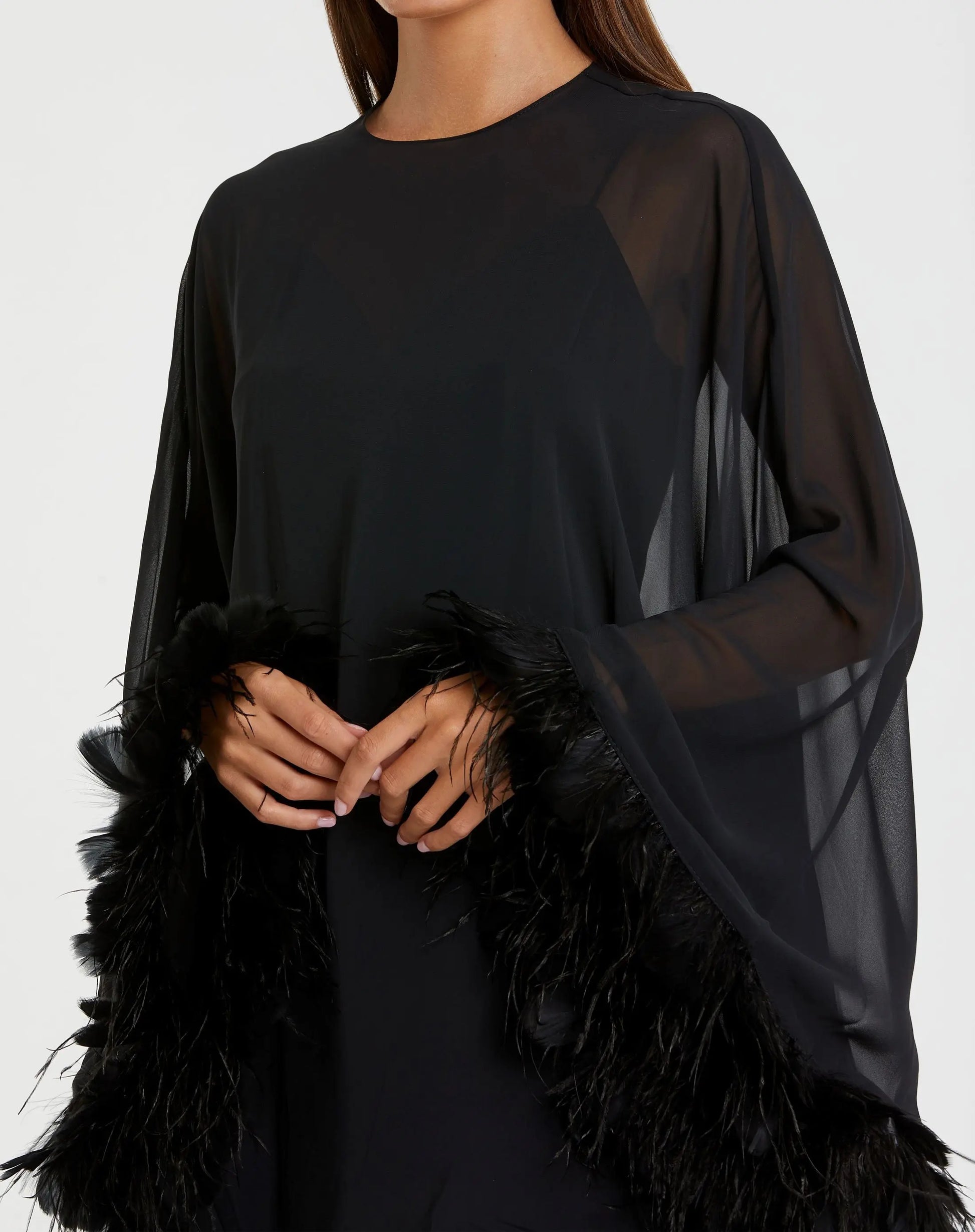 Mac Duggal - Trapeze Feather Trim Mini Dress - Black Mac Duggal - Trapeze Feather Trim Mini Dress - Black
