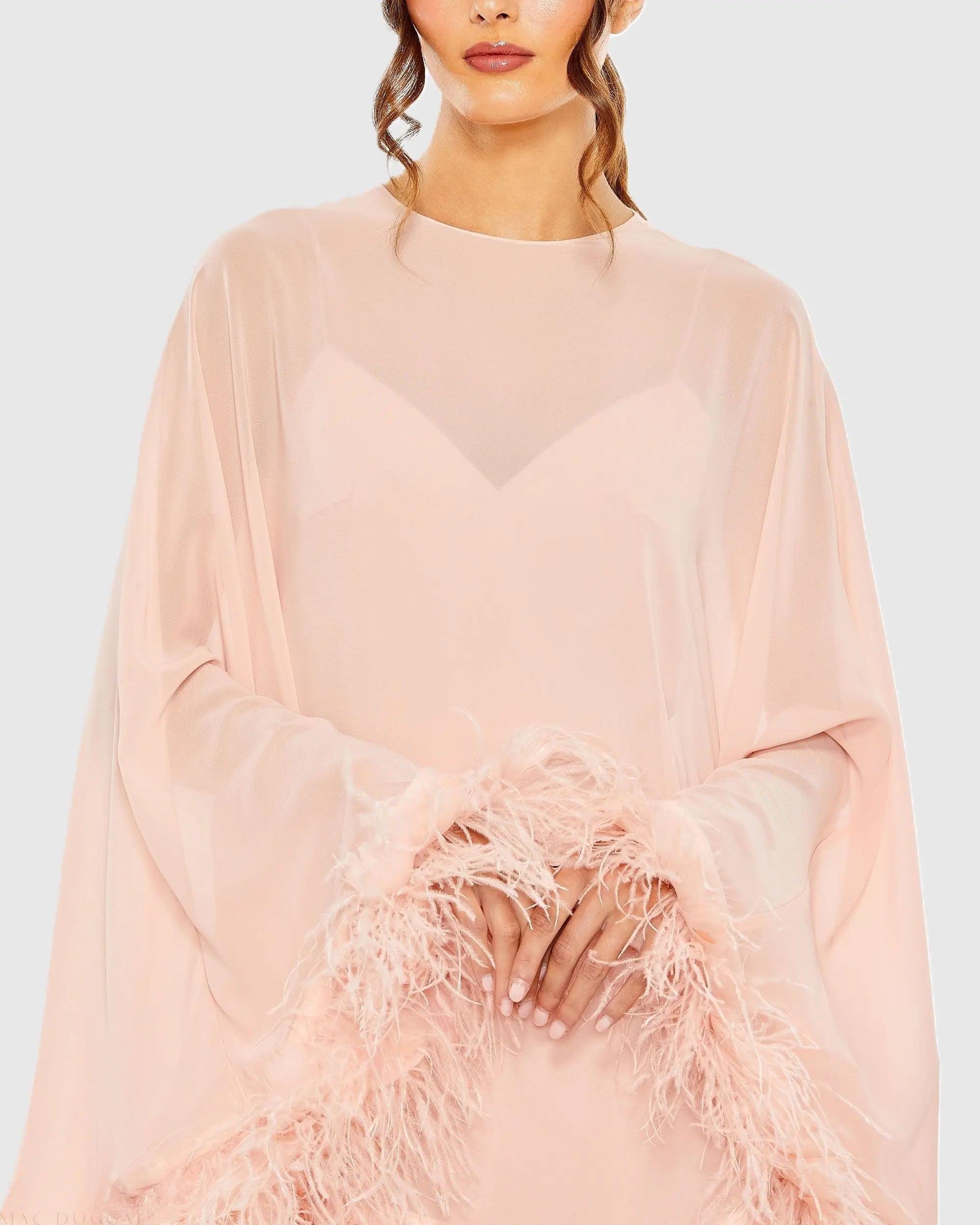 Pink Trapeze Feather Trim Mini Dress - Mac Duggal