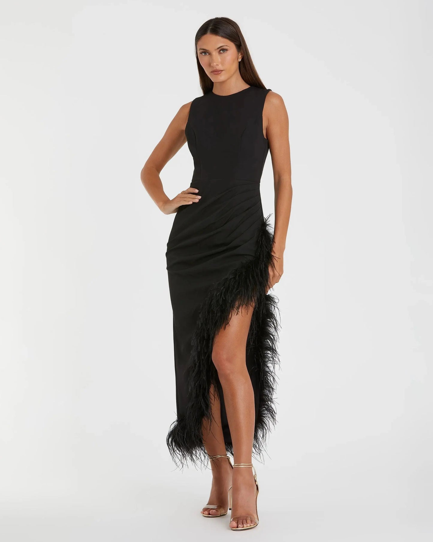 Mac Duggal Women's Feather Trim Asymmetric Dress - Black Mac Duggal Women's Feather Trim Asymmetric Dress - Black
