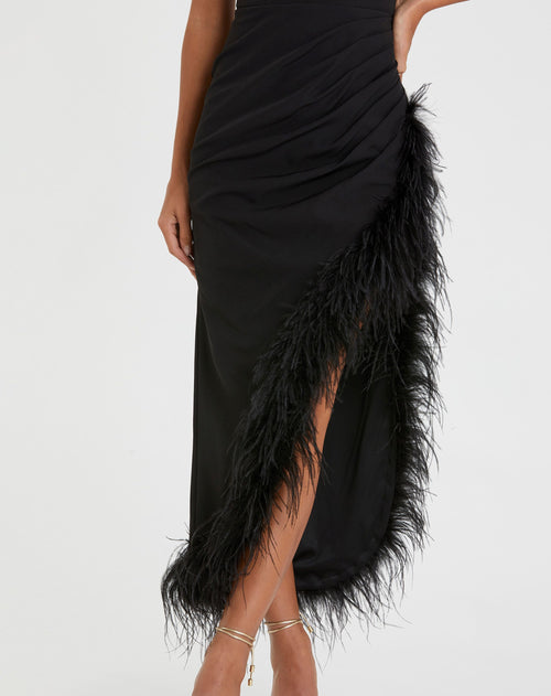 Sleeveless Faux Wrap Dress with Feather Detail