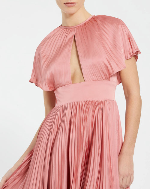 Front Cutout Pleated High Low Dress