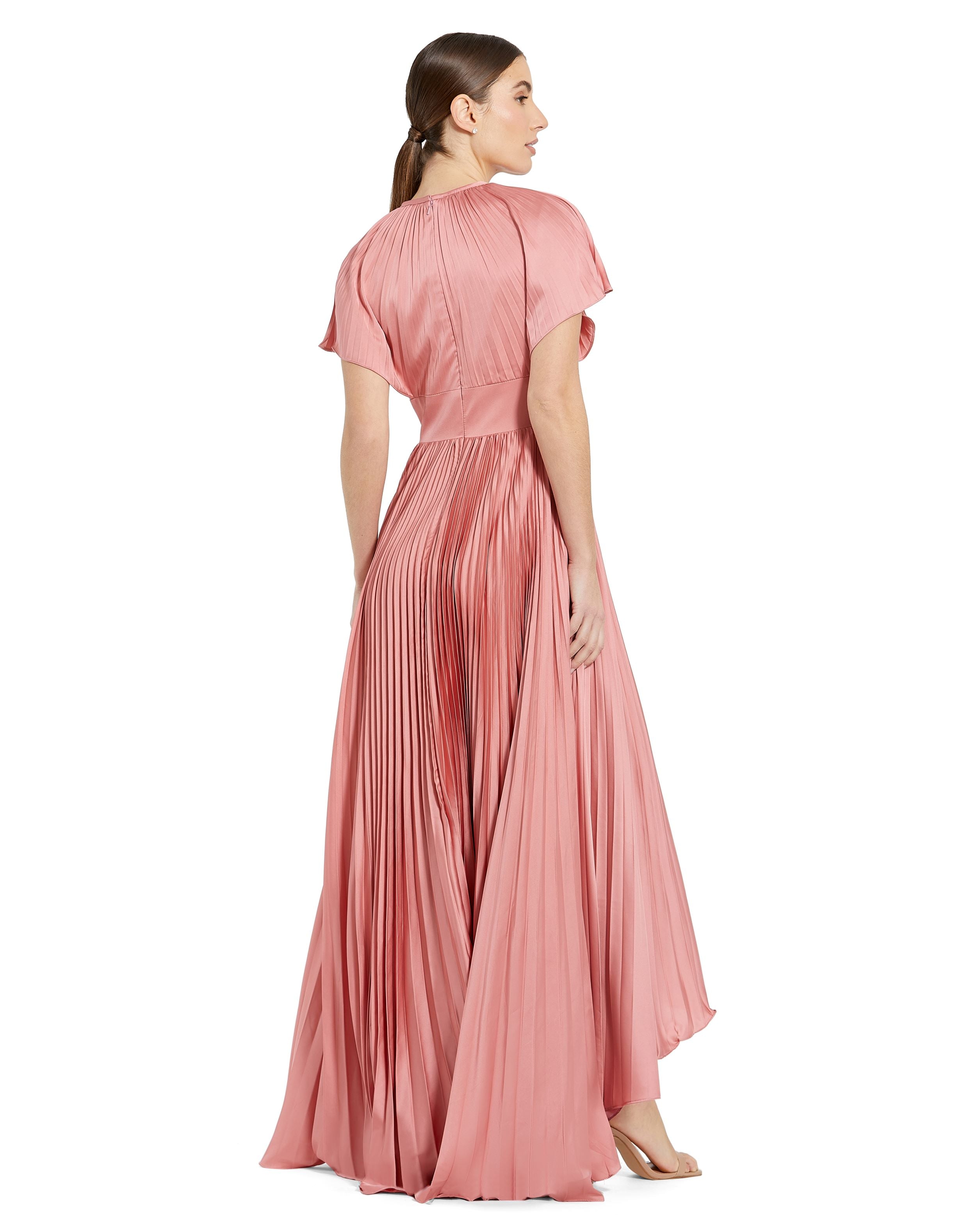 Front Cutout Pleated High Low Dress