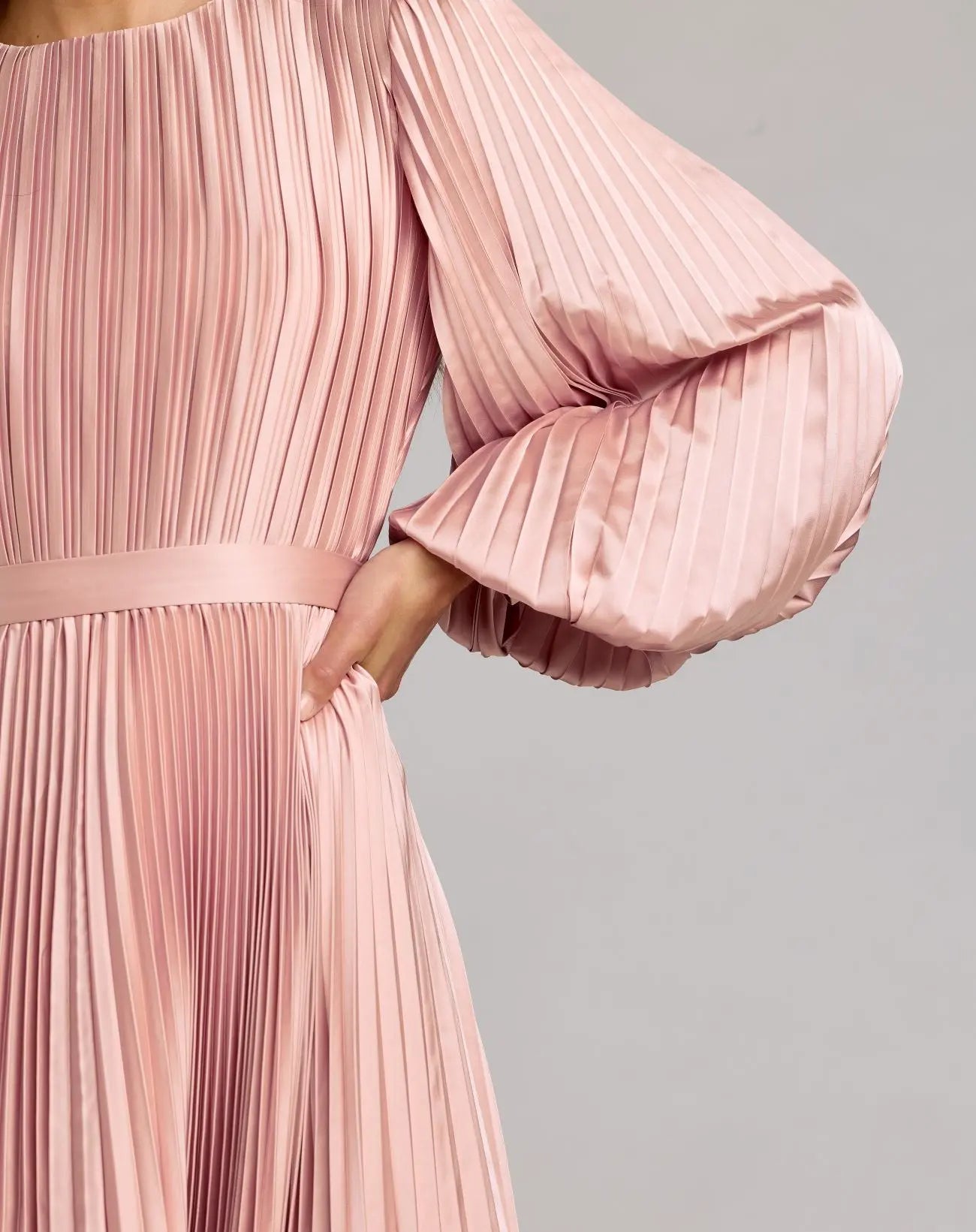 Pink Long Sleeve Pleated Charmeuse Handkerchief Dress Ieena for Mac Duggal