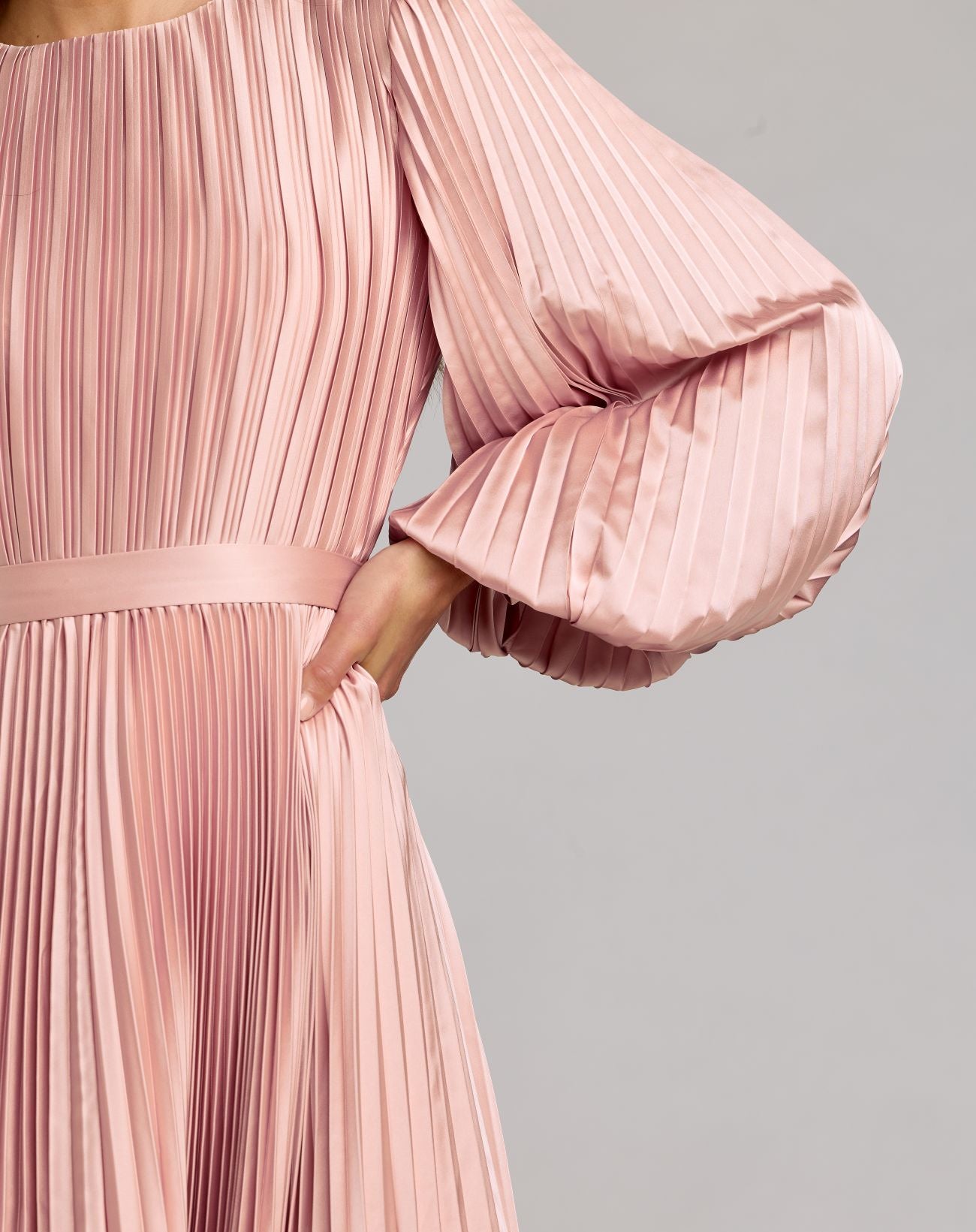 Pink Long Sleeve Pleated Charmeuse Handkerchief Dress Ieena for Mac Duggal