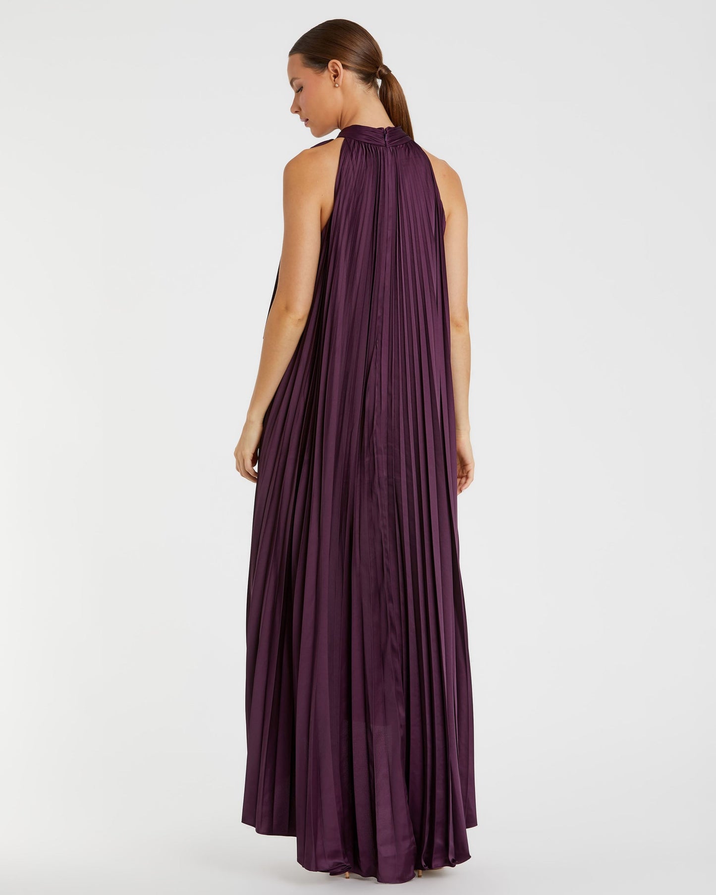 Pleated Halter Neck High Low Gown