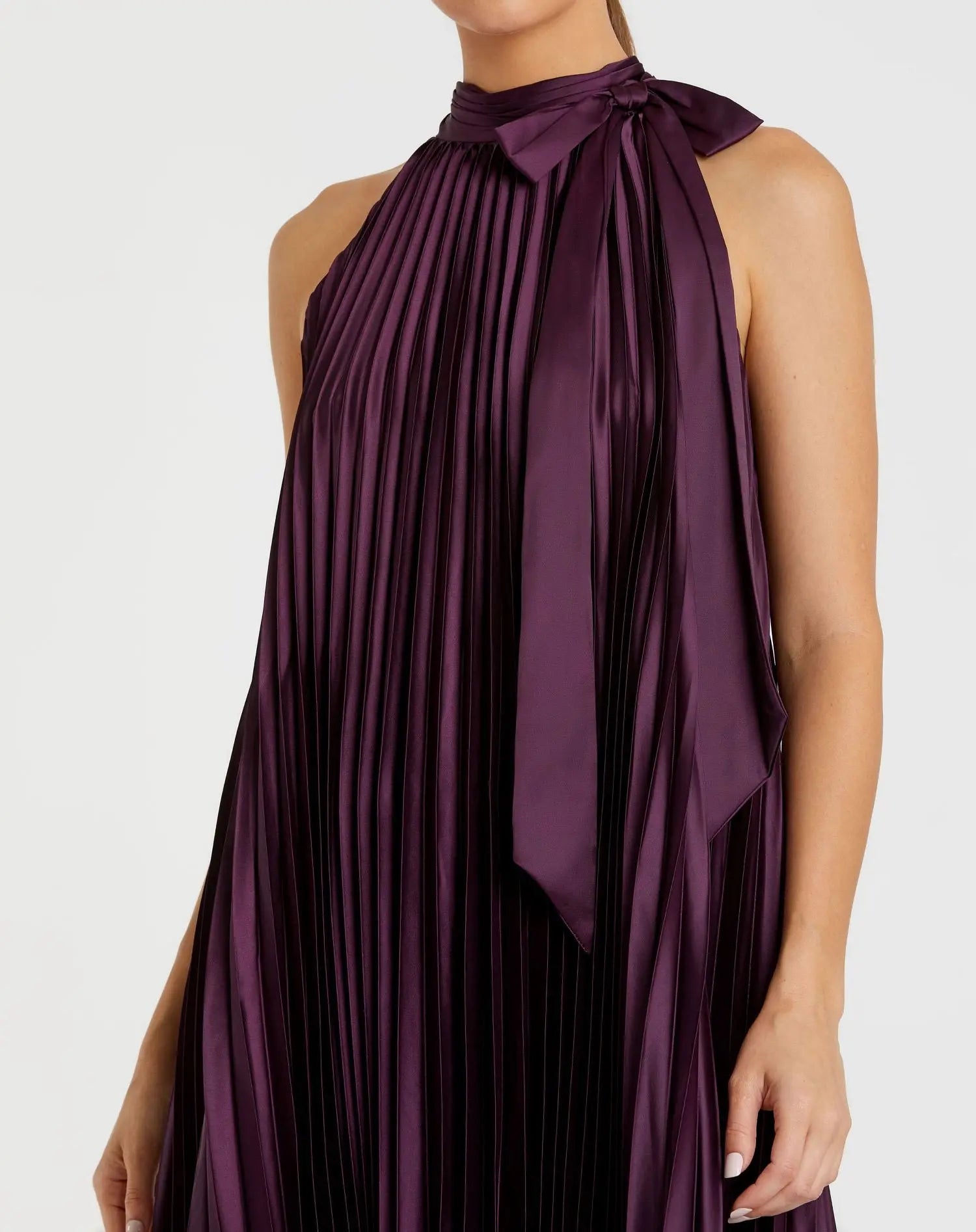 mac duggal halter pleated maxi dress Mac Duggal Halter Pleated Maxi Dress at MarketFair Shoppes in Princeton, NJ
