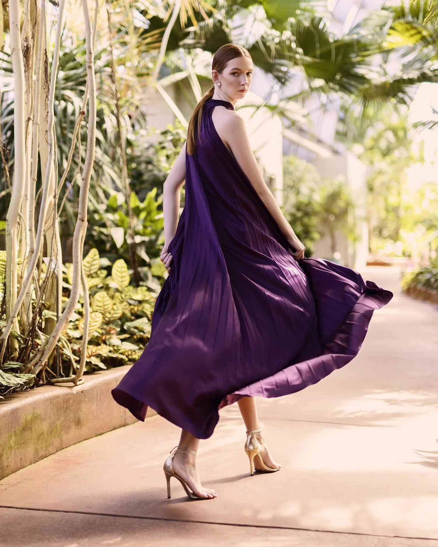 Purple Pleated Halter Neck High Low Gown - Mac Duggal