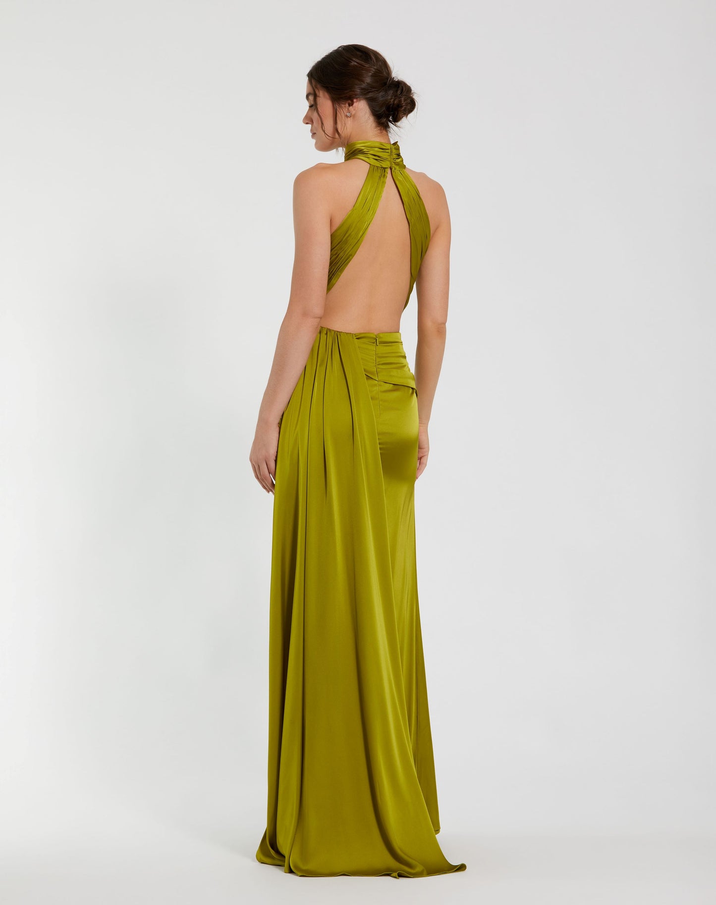 Open Back High Neck Side Ruched Gown