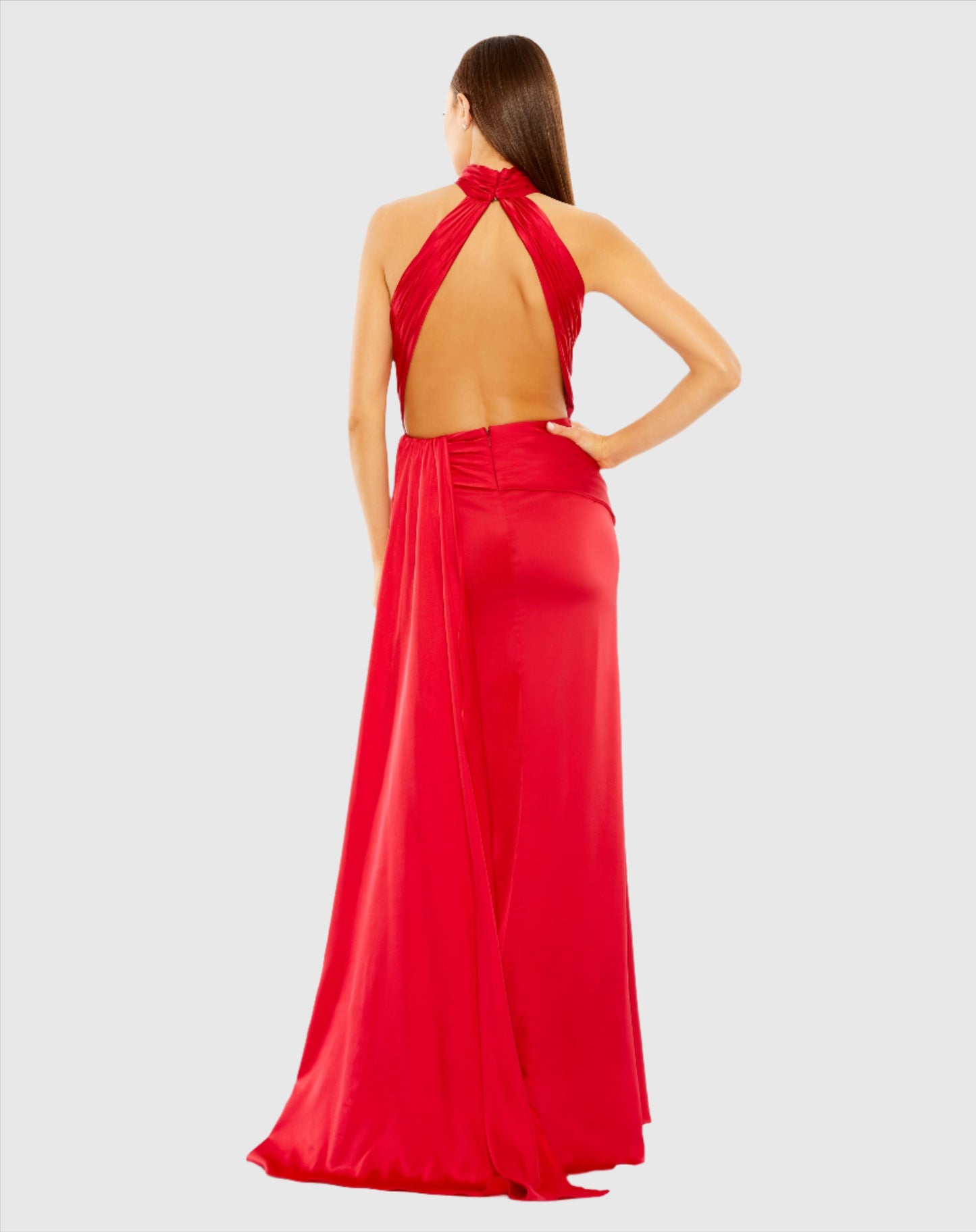 Open Back High Neck Side Ruched Gown