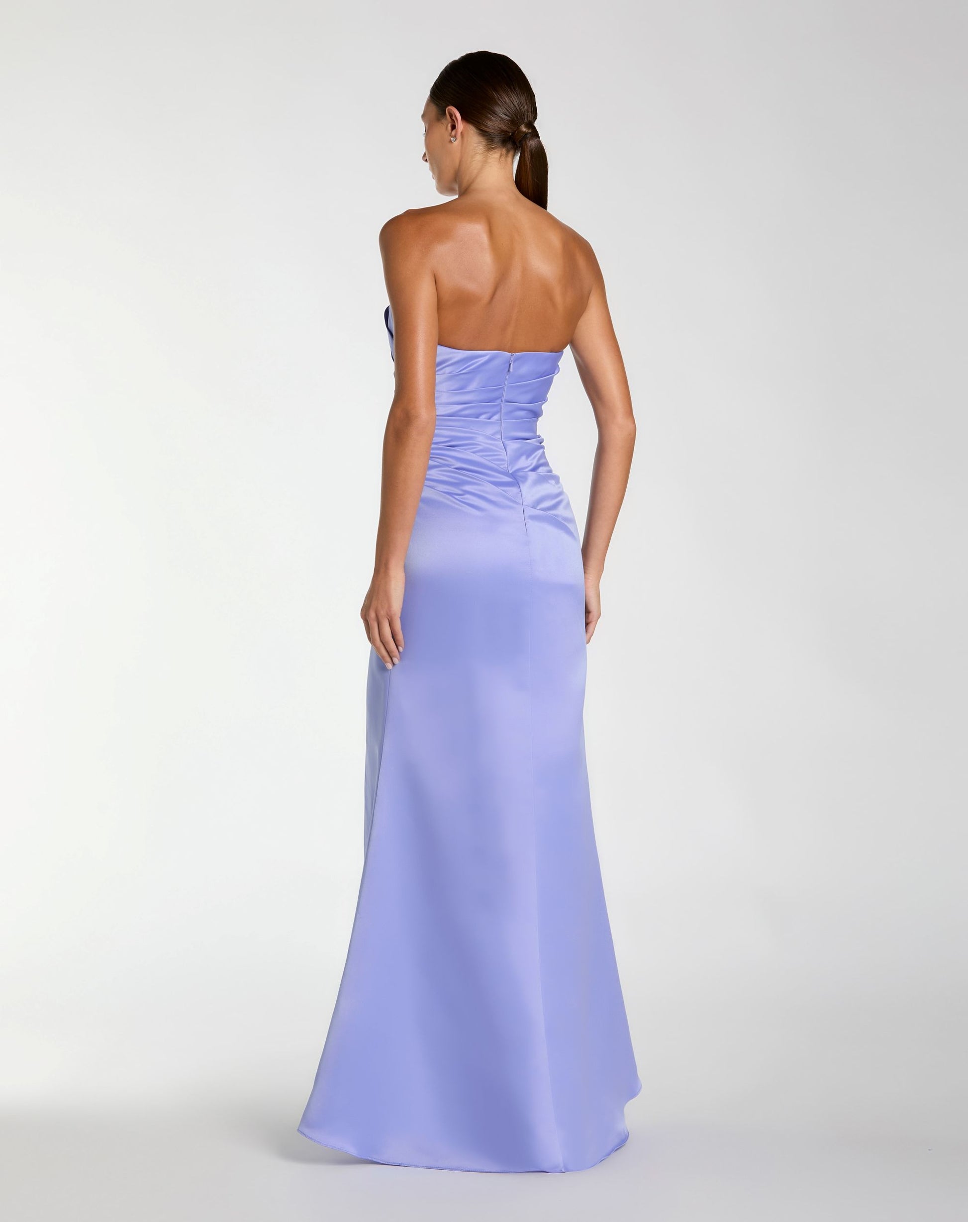 Purple Strapless Gathered High Slit Gown - Ieena for Mac Duggal