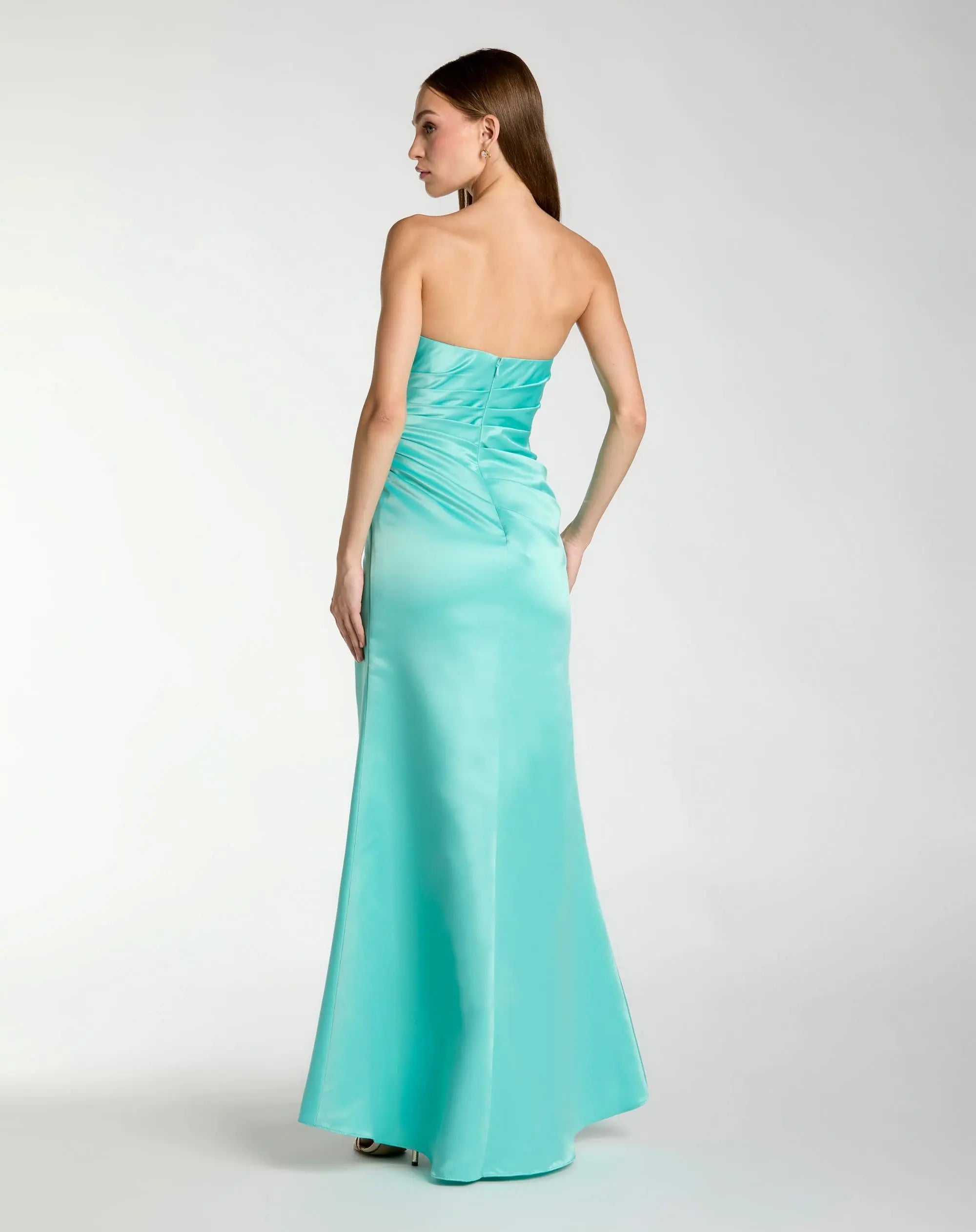 Blue Strapless Gathered High Slit Gown - Ieena for Mac Duggal