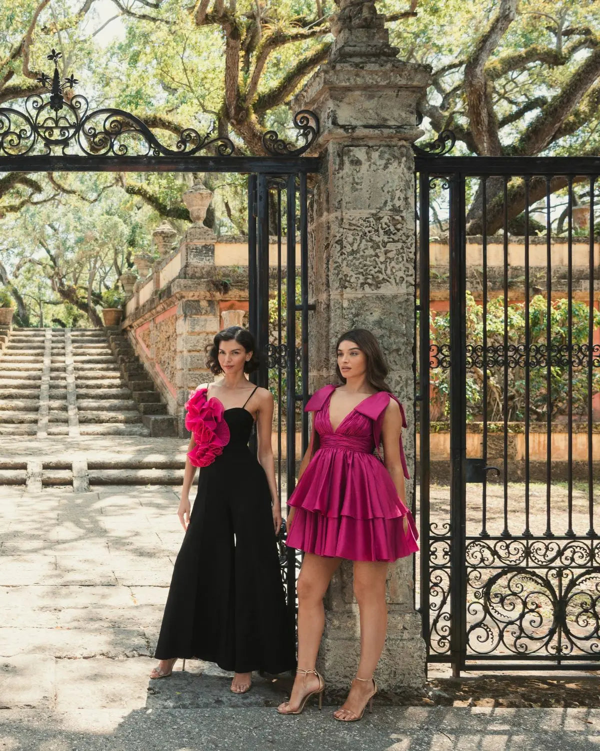 Pink Oversized Bow Deep V Ruffle Mini Dress - Mac Duggal