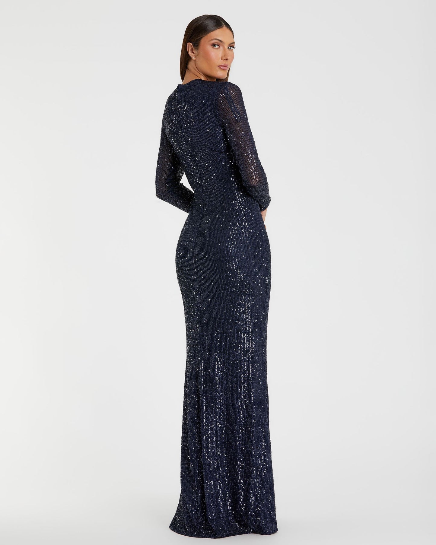 Sequined Long Sleeve Side Knot Gown