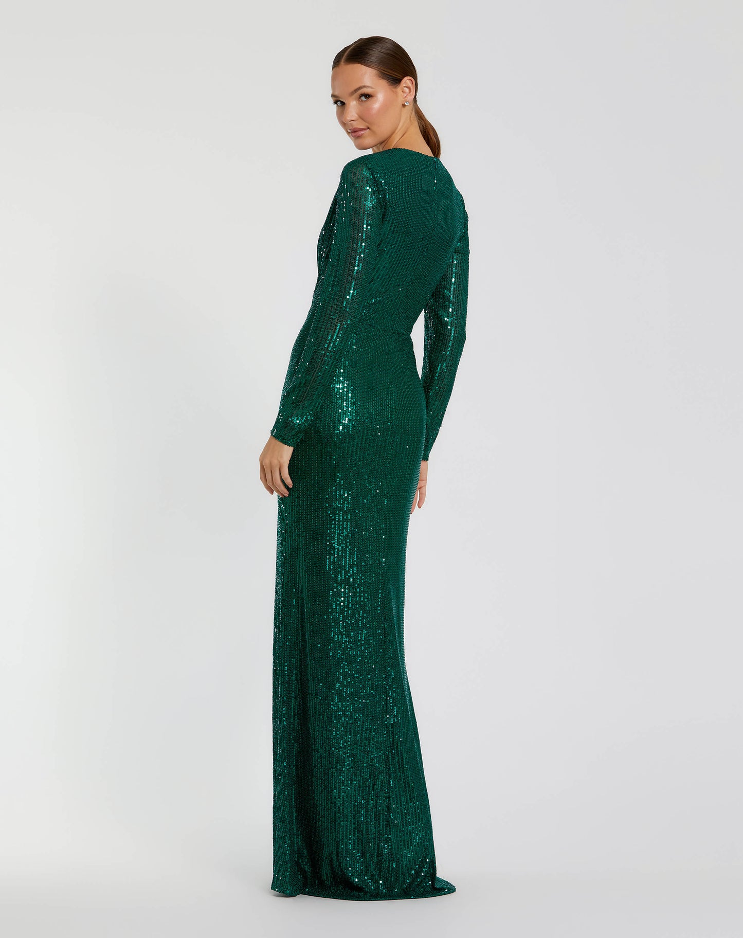 Sequined Long Sleeve Side Knot Gown