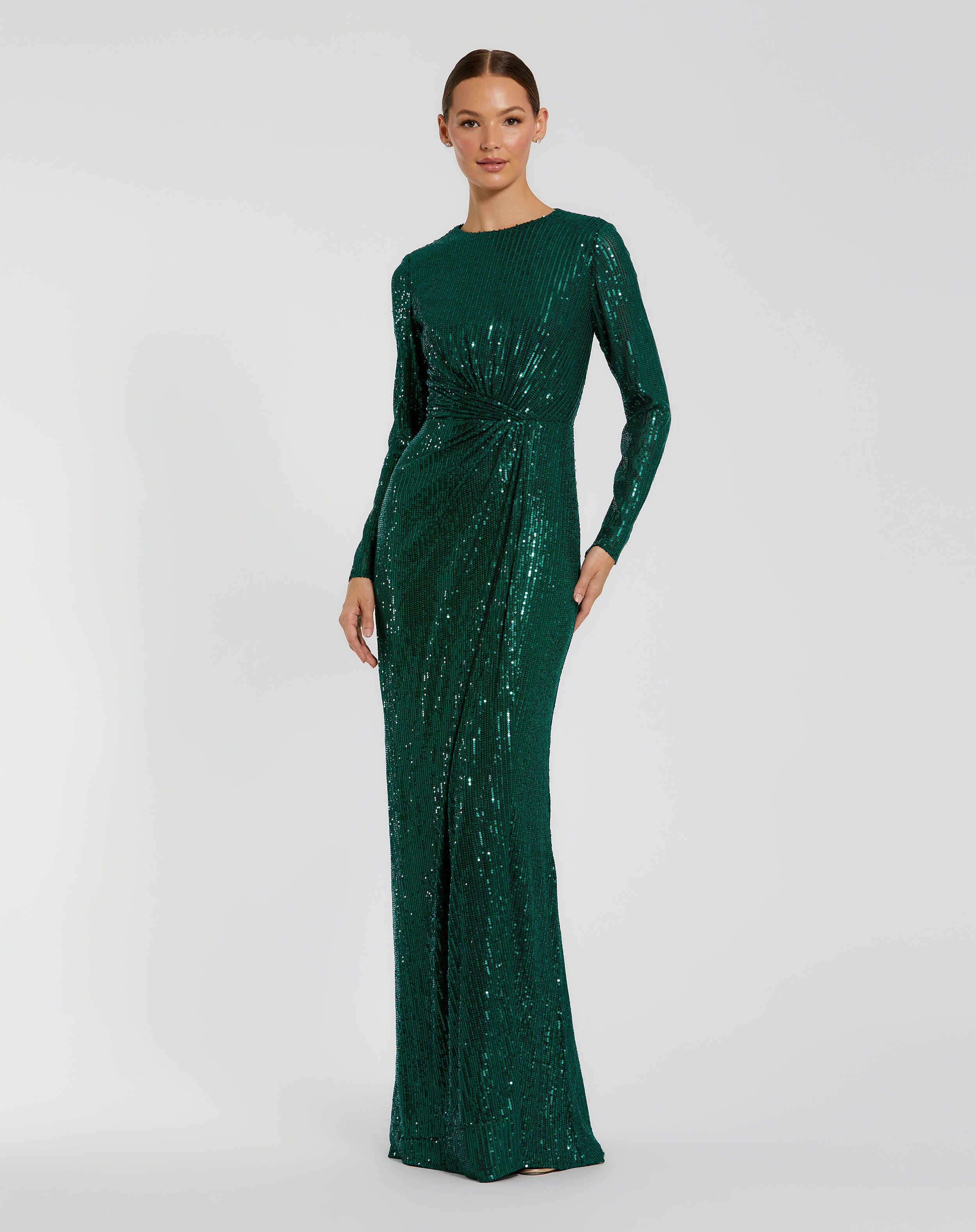 Sequined Long Sleeve Side Knot Gown