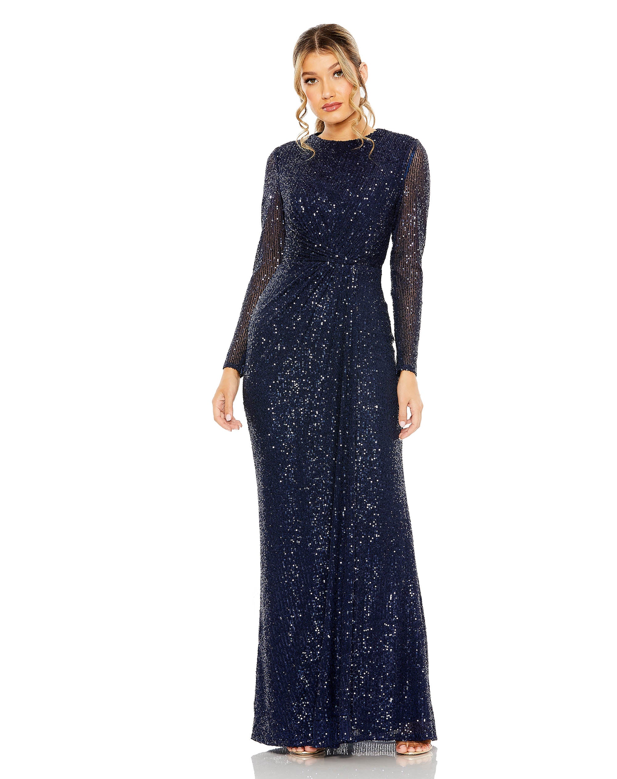 Sequined Long Sleeve Side Knot Gown