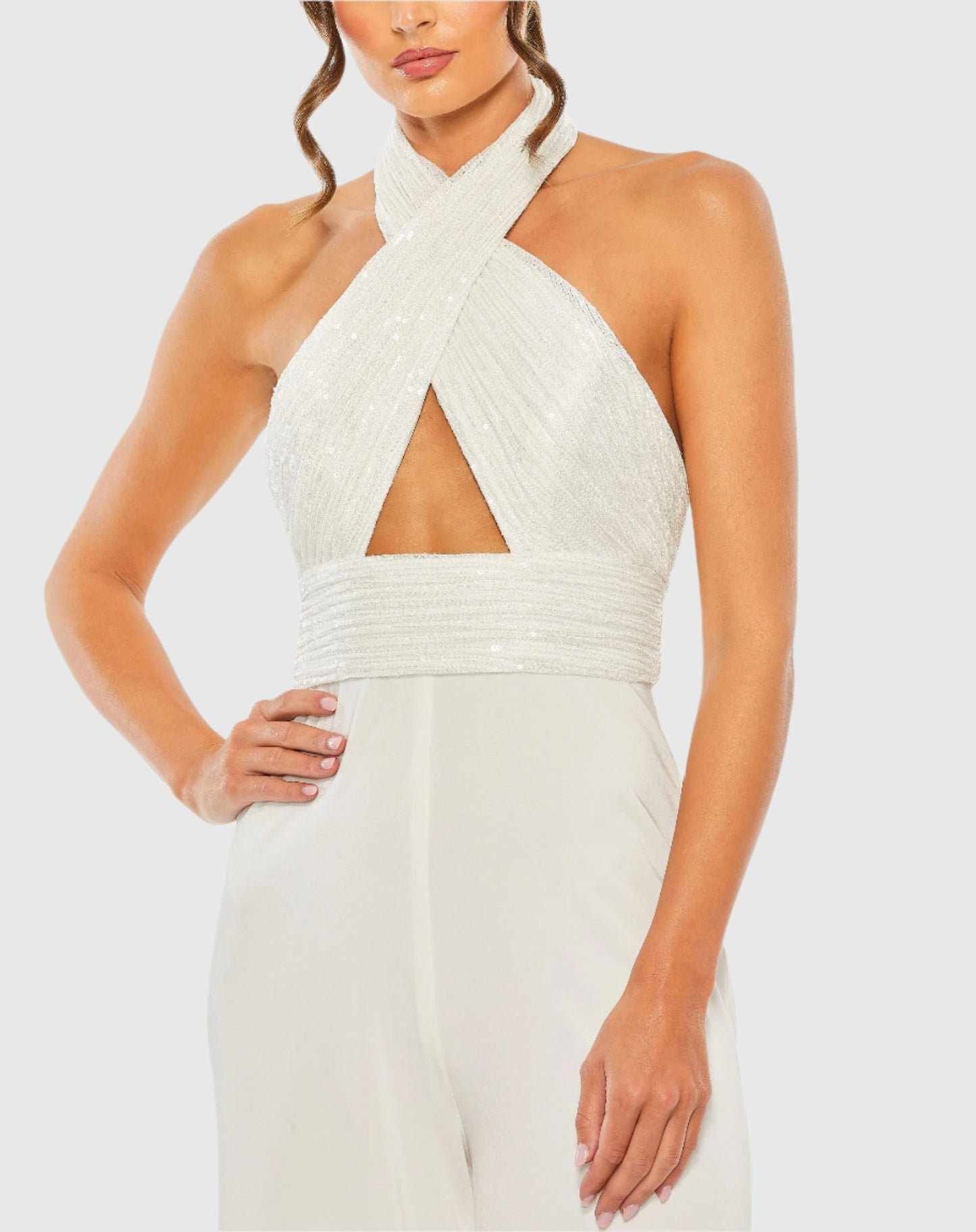 Sequined Cross Neck Halter Jumpsuit