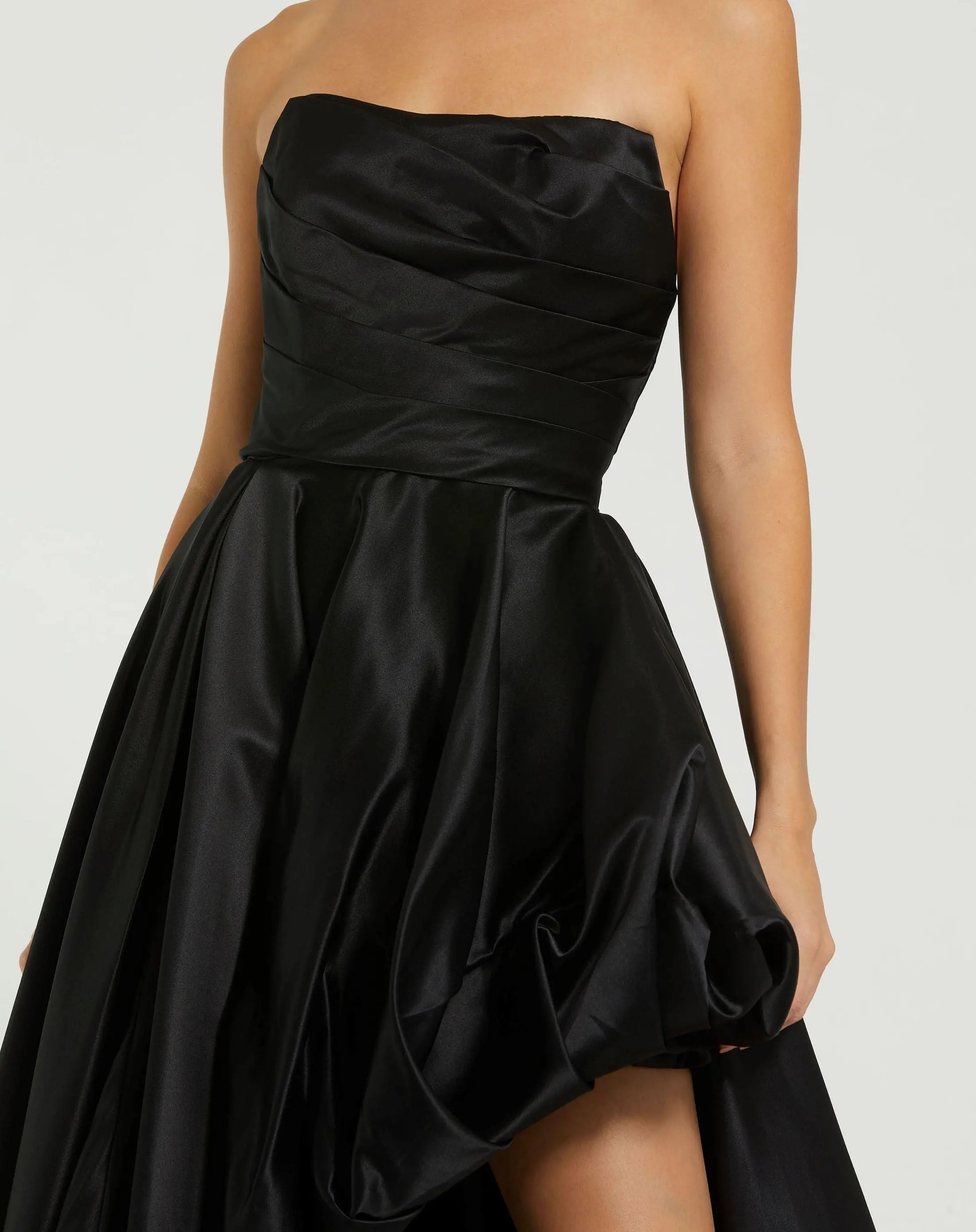 Black Strapless Ruched High Low Gown | Mac Duggal Black Strapless Ruched High Low Gown | Mac Duggal