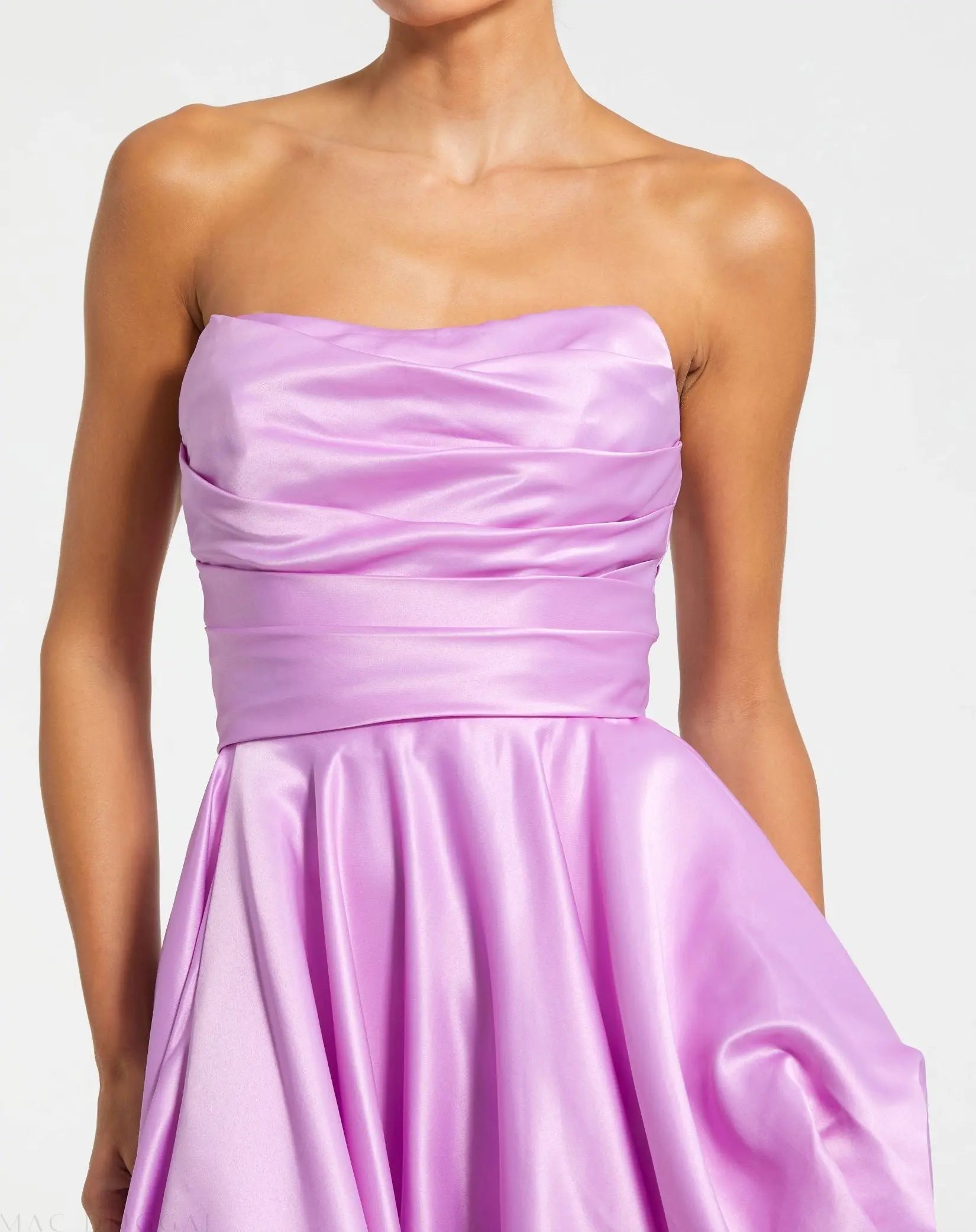 purple strapless dress Purple Strapless Ruched High Low Gown