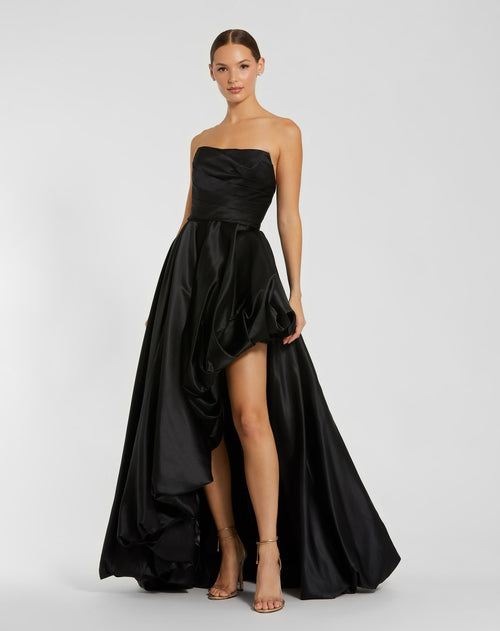 Strapless Ruched High Low Gown