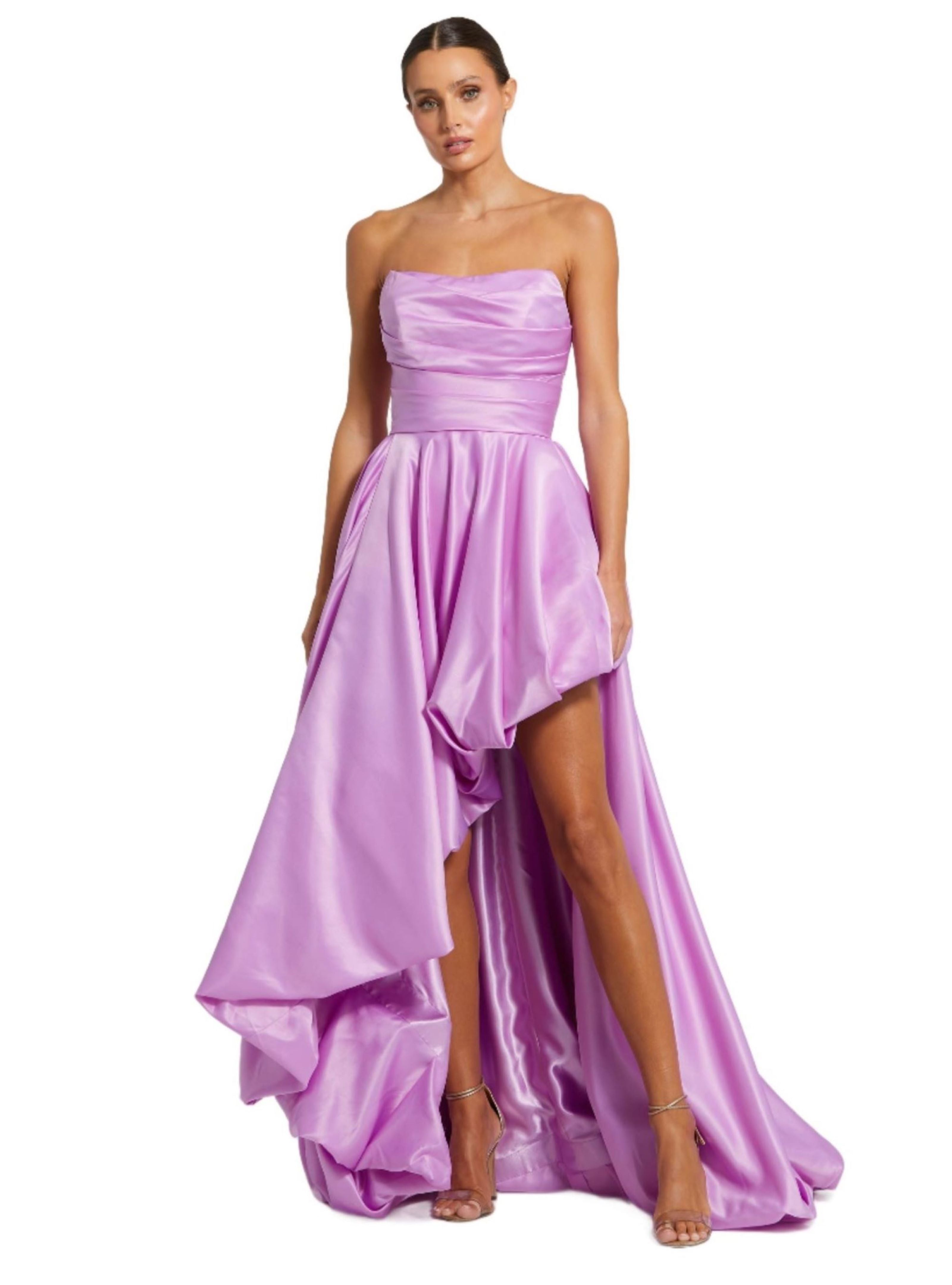 Strapless Ruched High Low Gown