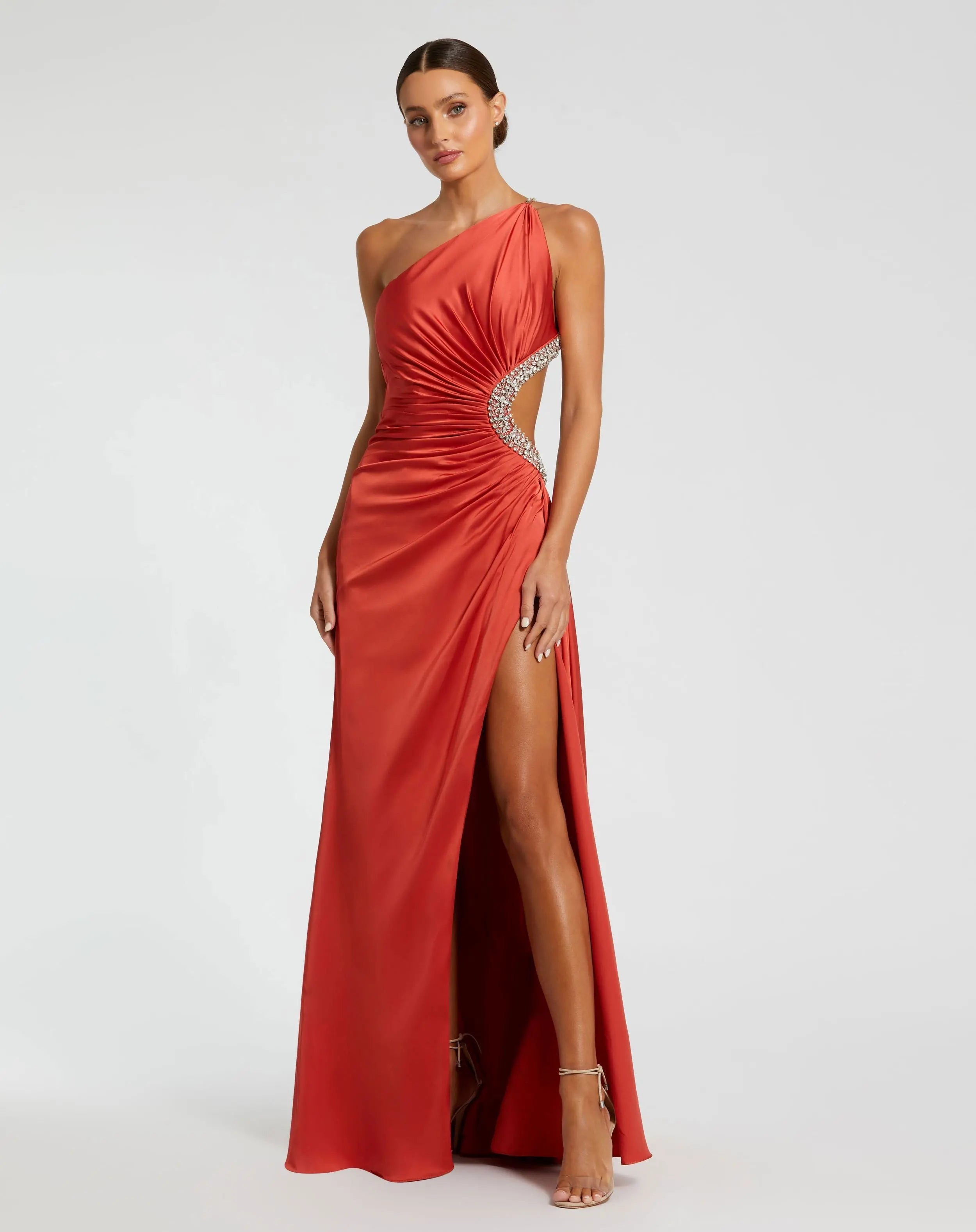 Red Jewel-Embellished Side Cut-Out A-Line Gown - Mac Duggal