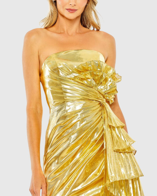 Strapless Metallic Draped Detail Mini Dress