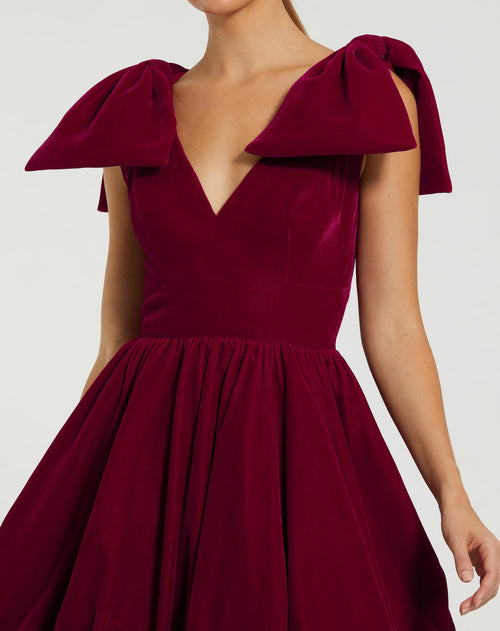 Shoulder Bow Velvet Bubble Mini Dress