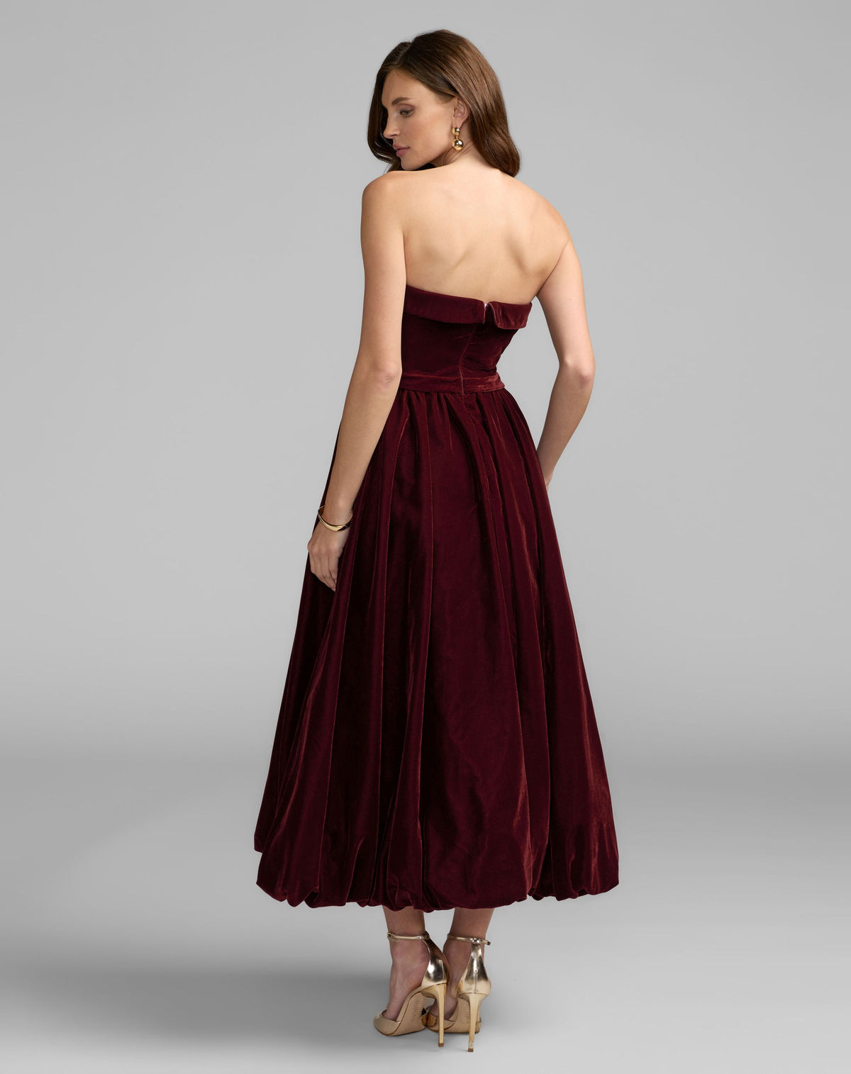 Wine Strapless Velvet A-Line Midi Dress - Mac Duggal