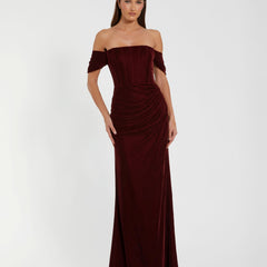 Off-the-Shoulder Velvet Bustier Gown