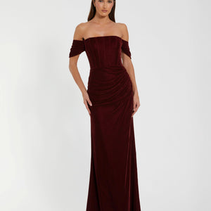 Off-the-Shoulder Velvet Bustier Gown