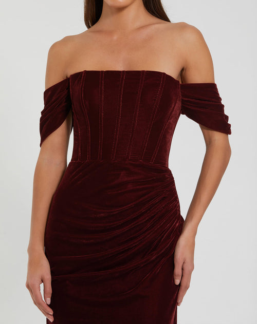 Robe bustier en velours à épaules dénudées