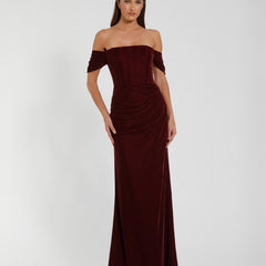 Off the Shoulder Velvet Bustier Gown