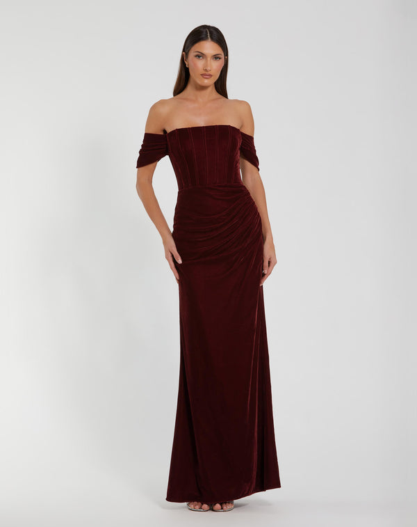 Off the Shoulder Velvet Bustier Gown