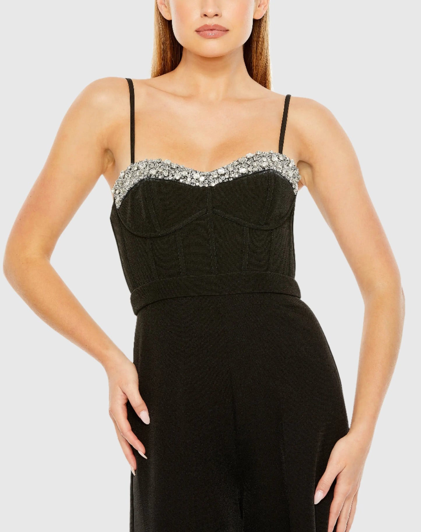 Slim Strap Beaded Bustier Top Jumpsuit - Mac Duggal