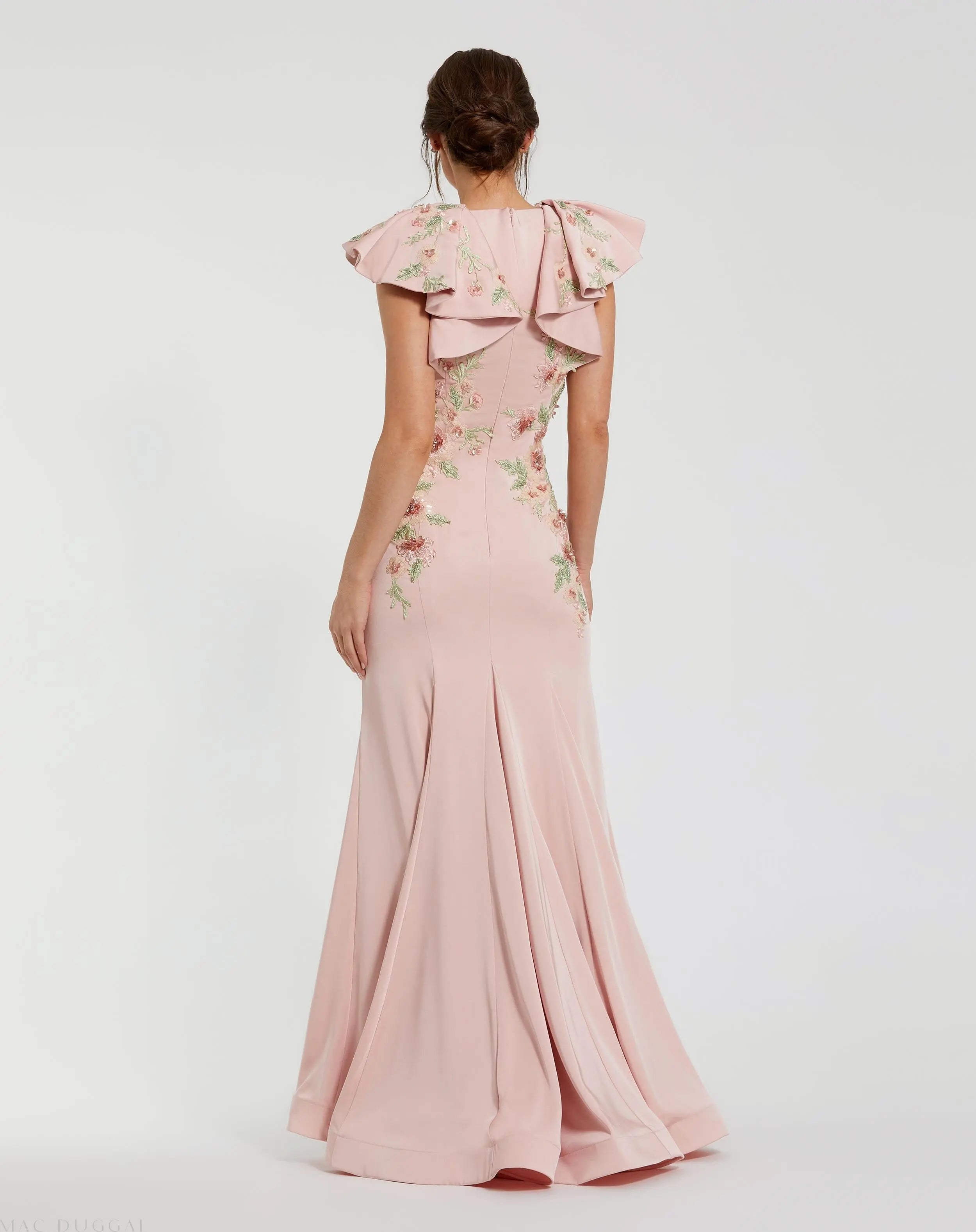 Pink Flutter Sleeve Embellished Mermaid Gown - Mac Duggal