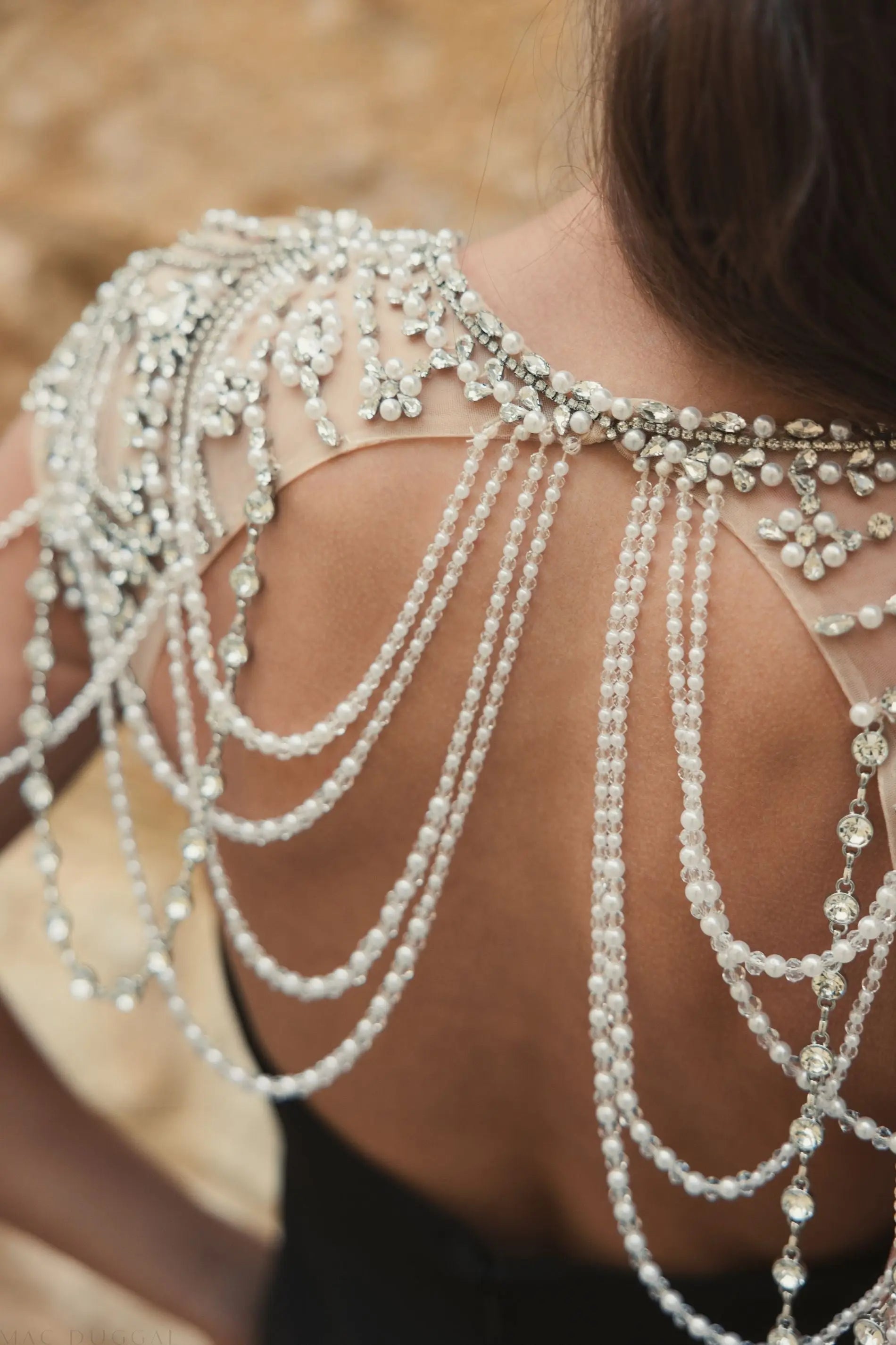 Black Draped Pearl Beaded Mermaid Gown - Mac Duggal